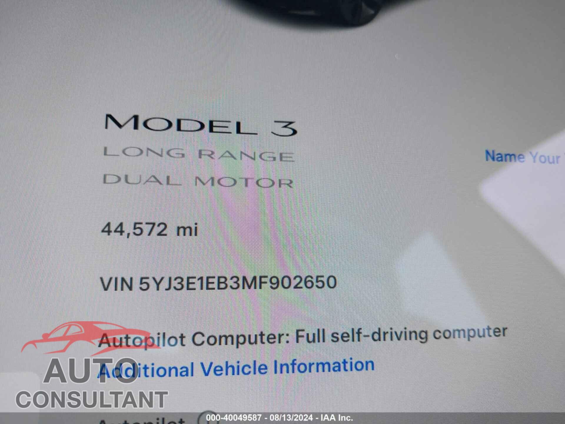 TESLA MODEL 3 2021 - 5YJ3E1EB3MF902650