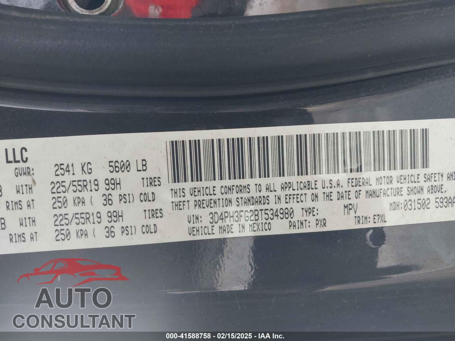 DODGE JOURNEY 2011 - 3D4PH3FG2BT534980