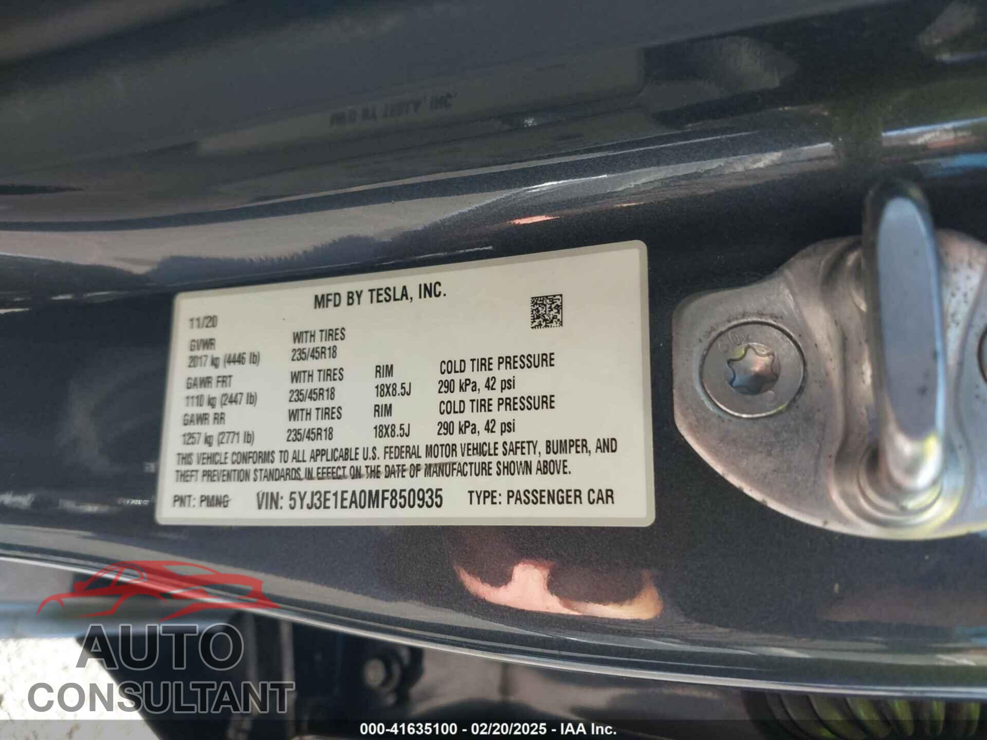 TESLA MODEL 3 2021 - 5YJ3E1EA0MF850935