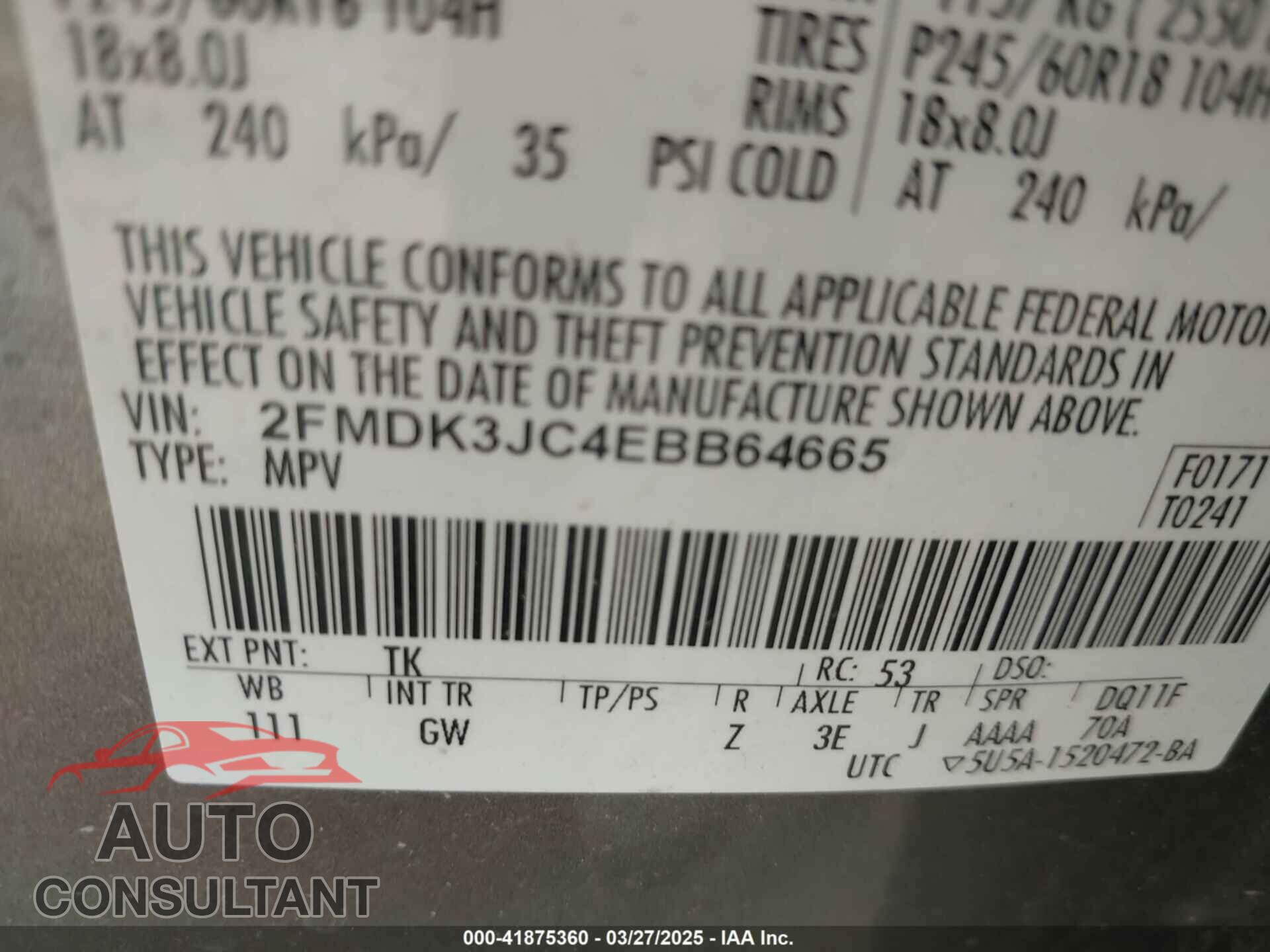 FORD EDGE 2014 - 2FMDK3JC4EBB64665