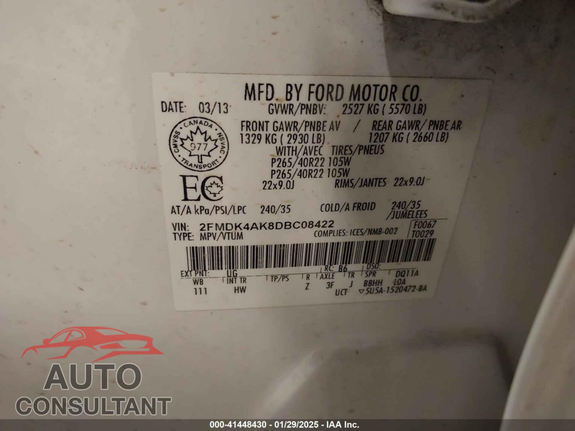 FORD EDGE 2013 - 2FMDK4AK8DBC08422