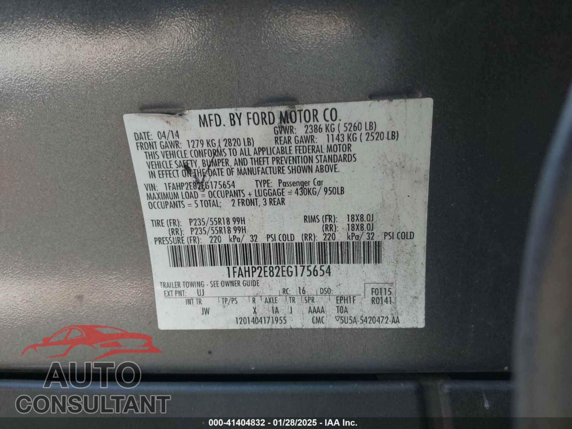 FORD TAURUS 2014 - 1FAHP2E82EG175654