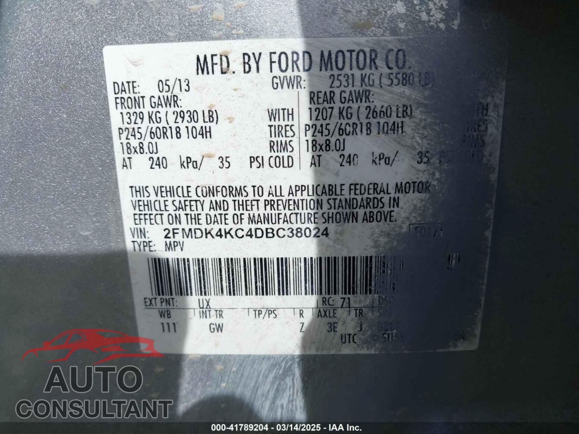 FORD EDGE 2013 - 2FMDK4KC4DBC38024