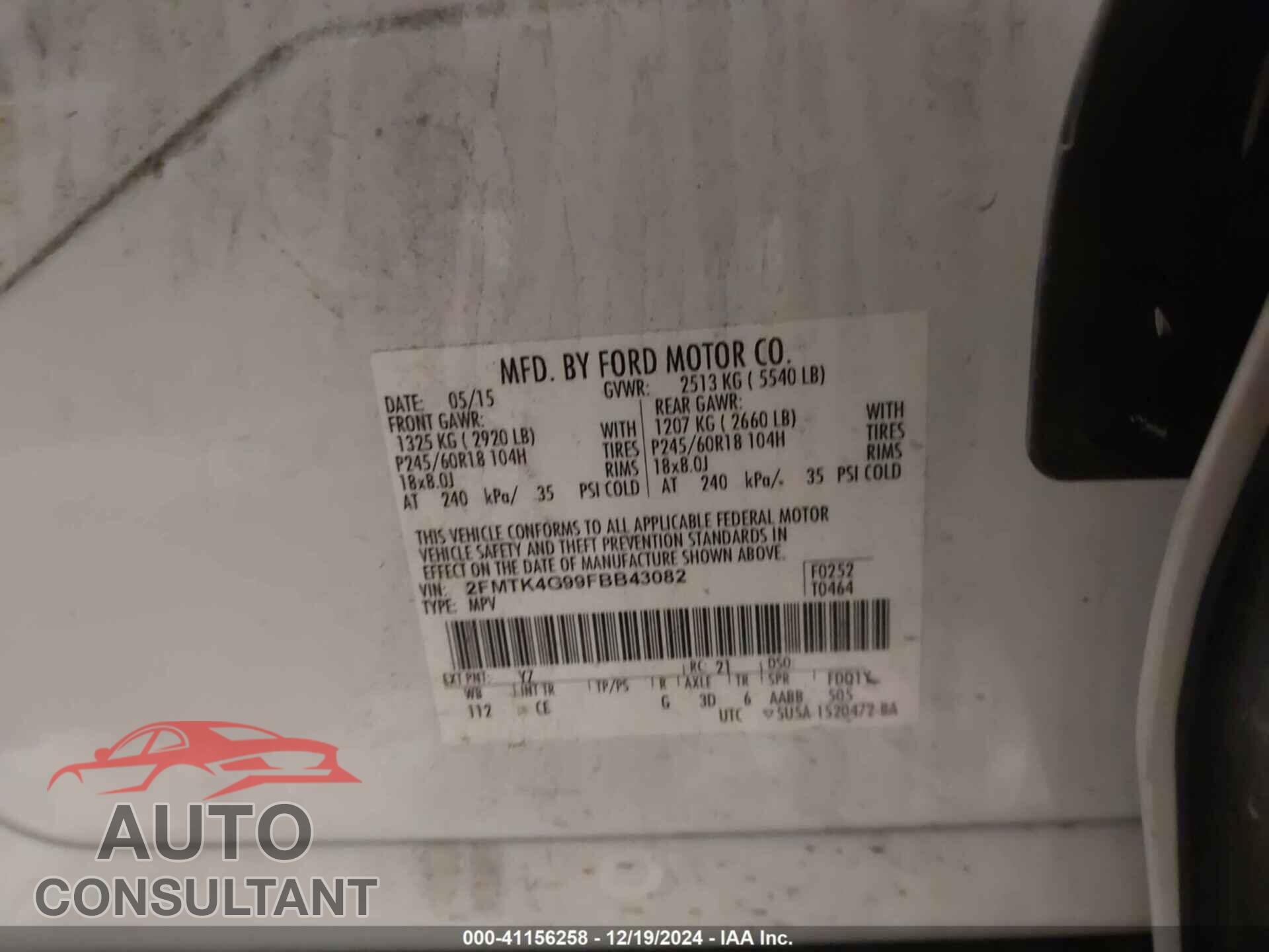 FORD EDGE 2015 - 2FMTK4G99FBB43082