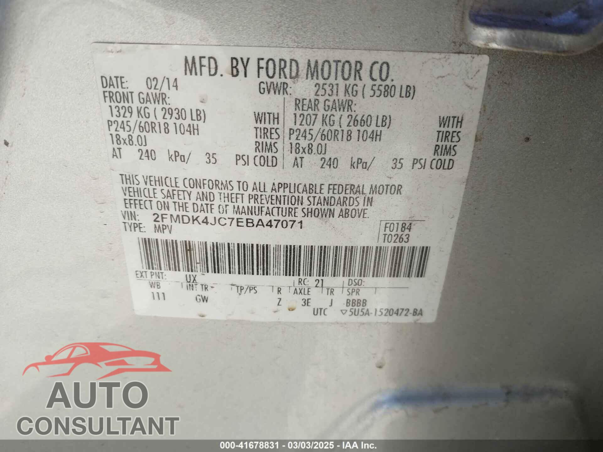 FORD EDGE 2014 - 2FMDK4JC7EBA47071