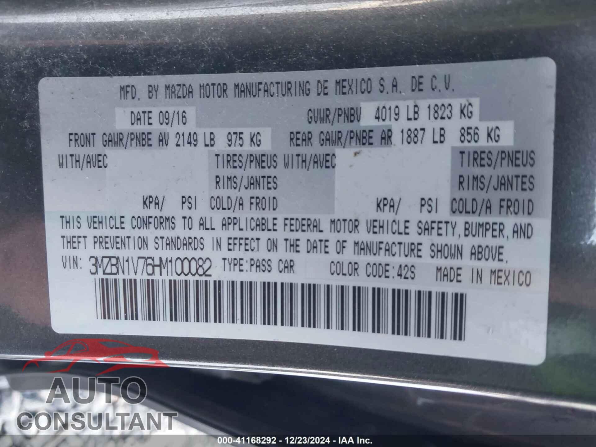 MAZDA MAZDA3 2017 - 3MZBN1V76HM100082