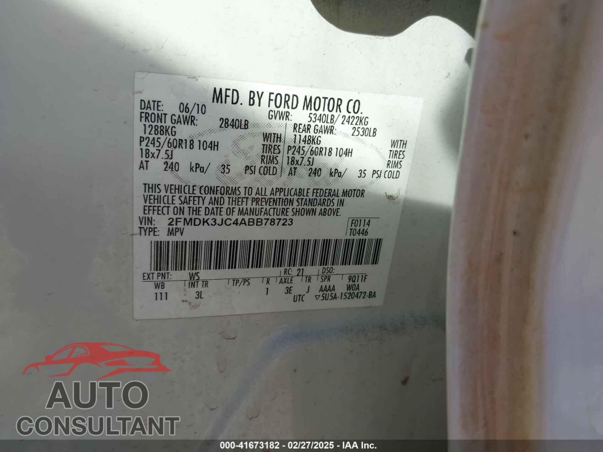 FORD EDGE 2010 - 2FMDK3JC4ABB78723