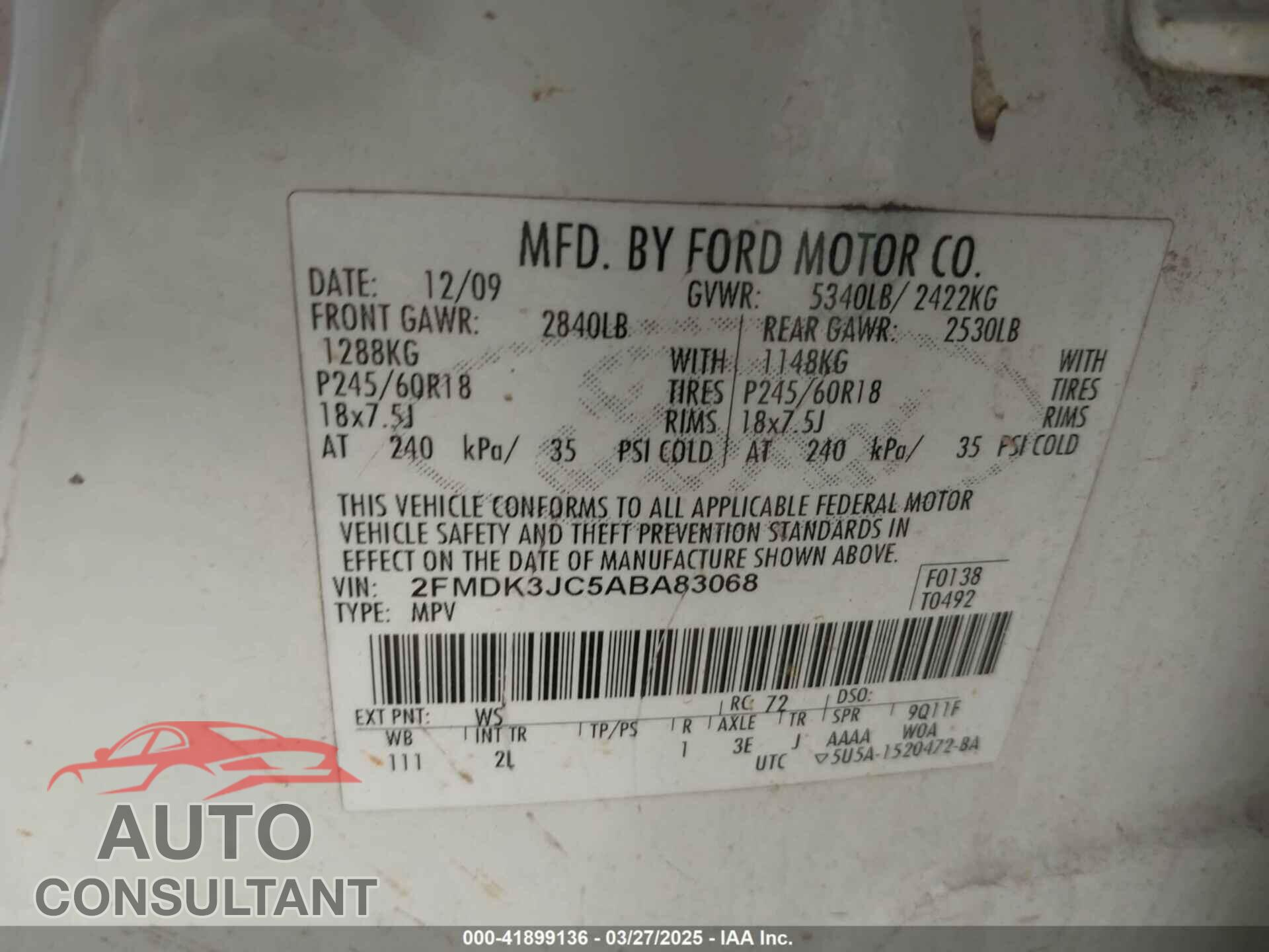FORD EDGE 2010 - 2FMDK3JC5ABA83068