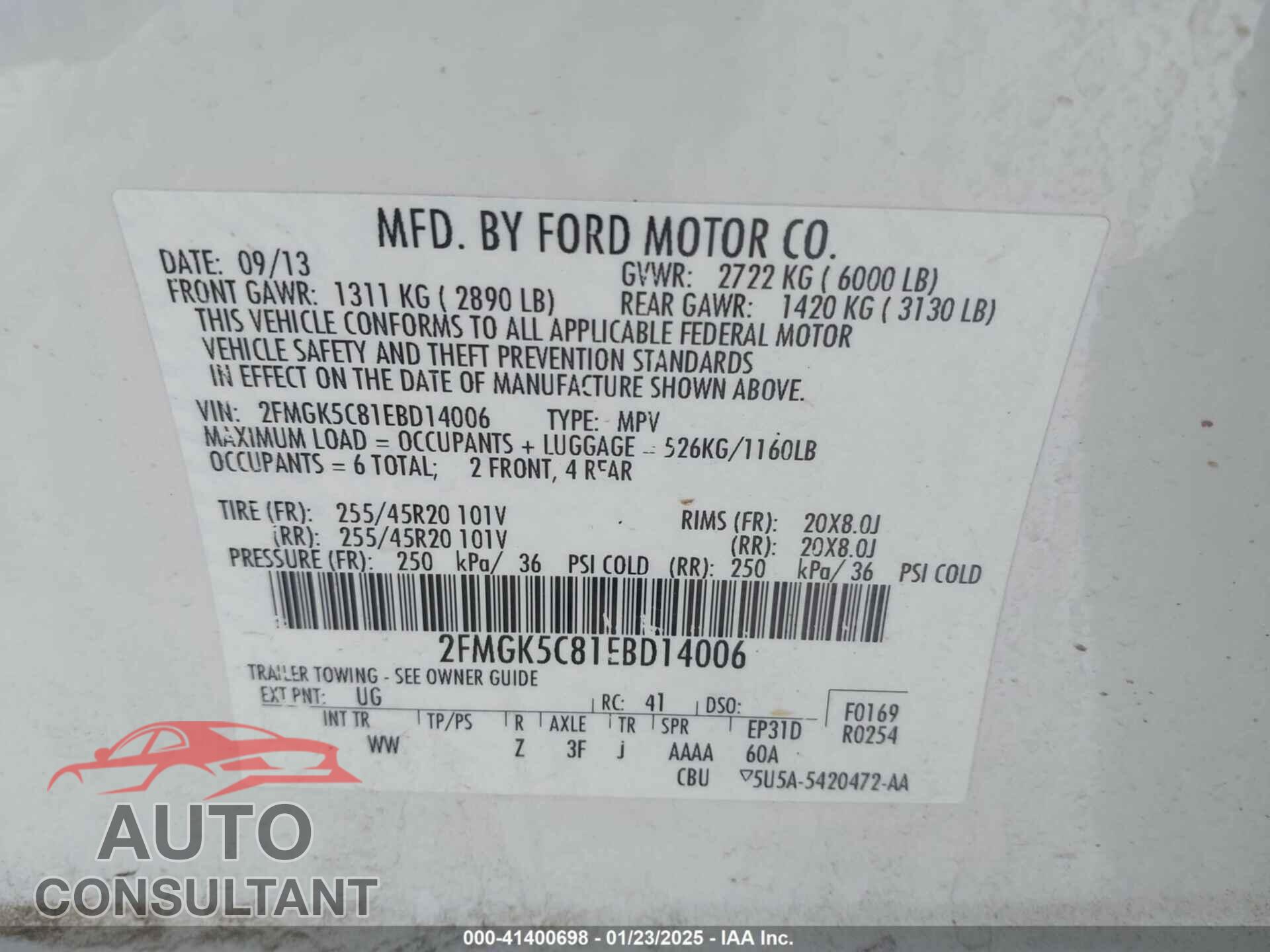 FORD FLEX 2014 - 2FMGK5C81EBD14006