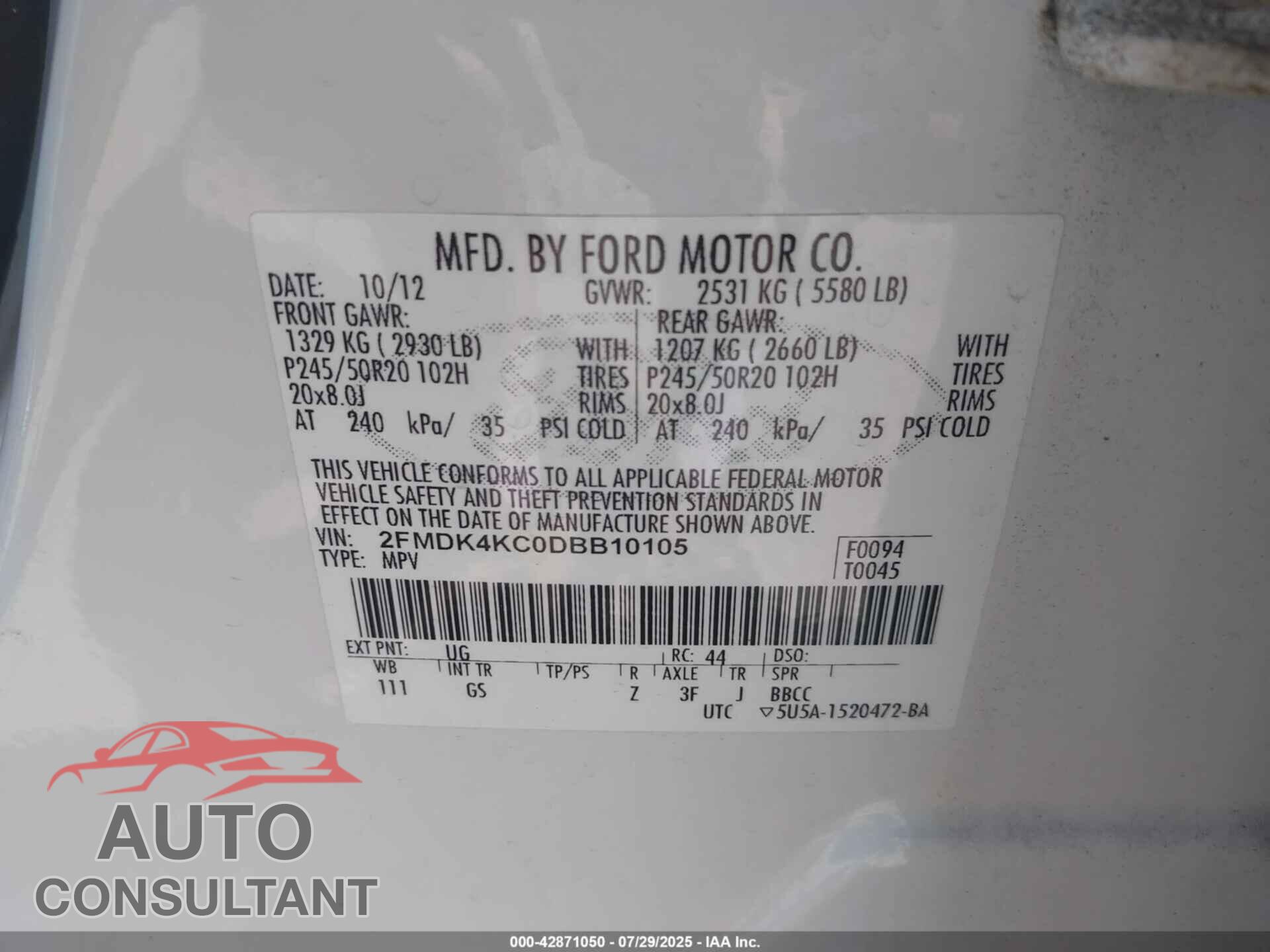 FORD EDGE 2013 - 2FMDK4KC0DBB10105