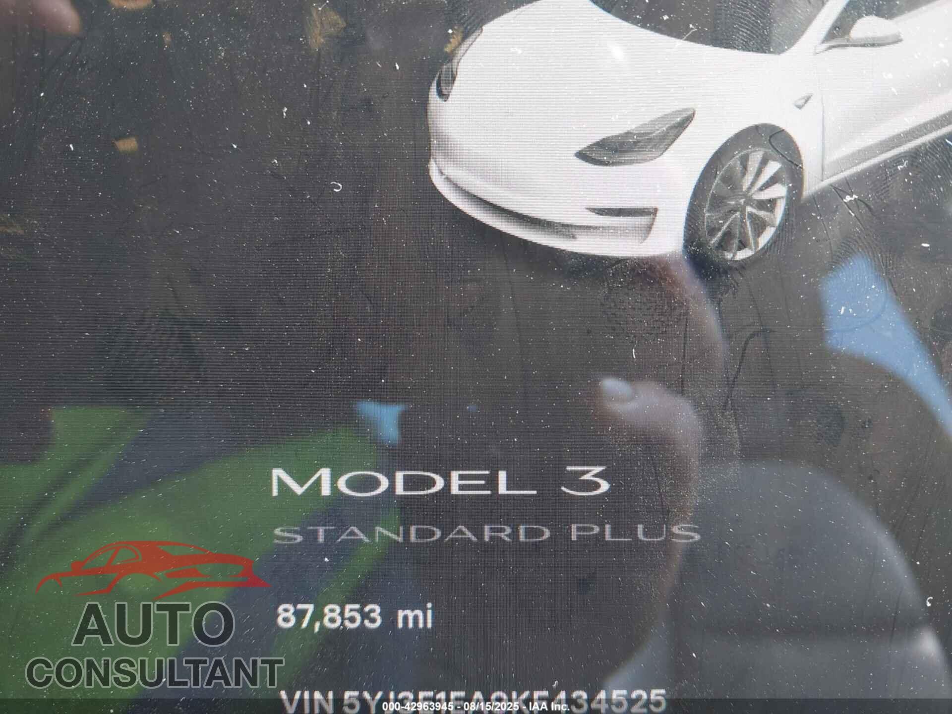 TESLA MODEL 3 2019 - 5YJ3E1EA9KF434525
