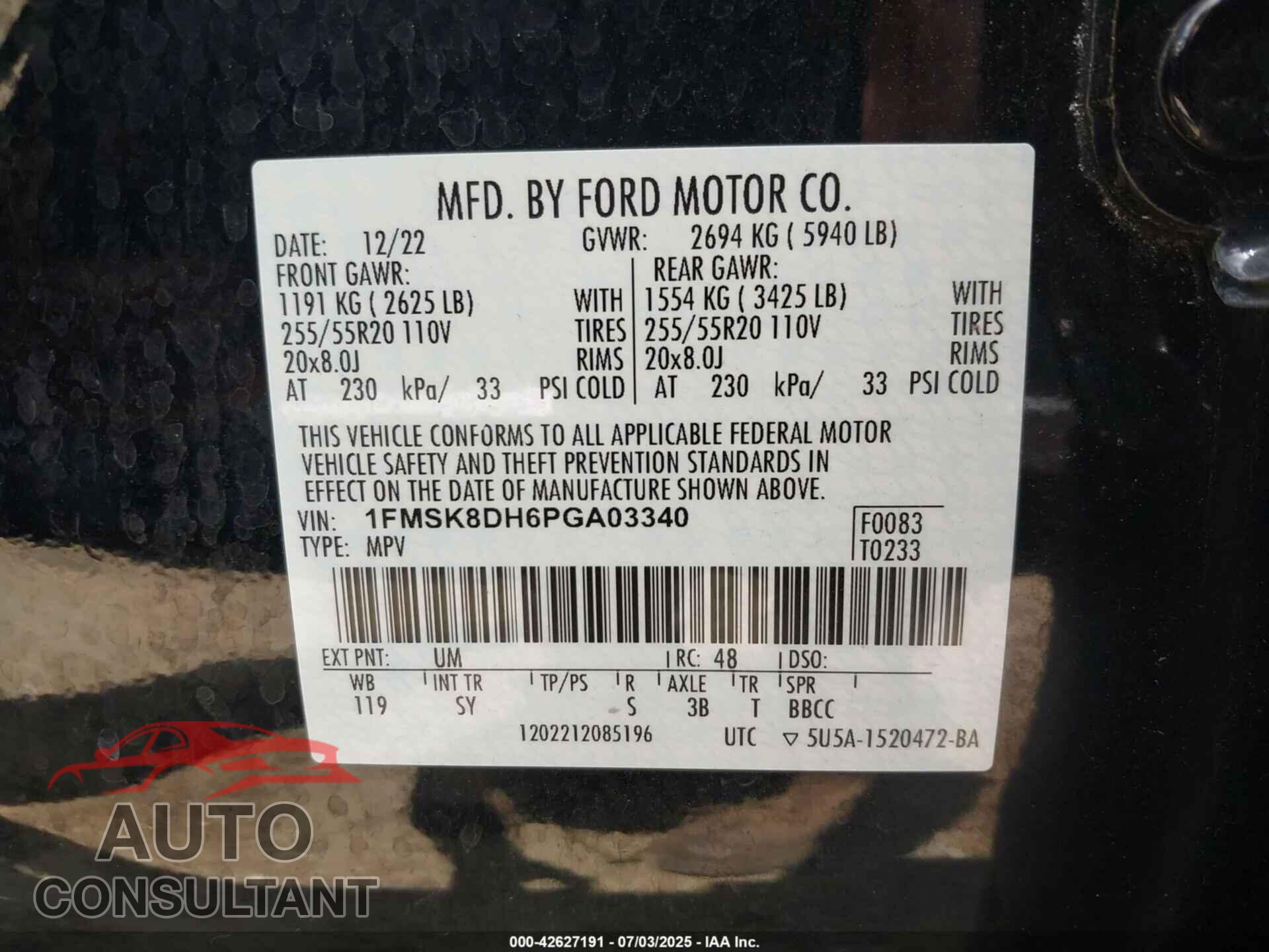 FORD EXPLORER 2023 - 1FMSK8DH6PGA03340