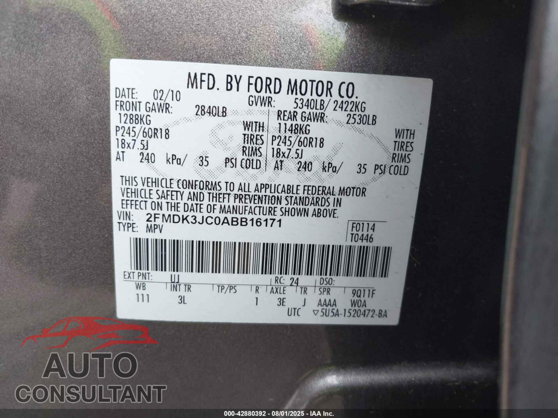 FORD EDGE 2010 - 2FMDK3JC0ABB16171