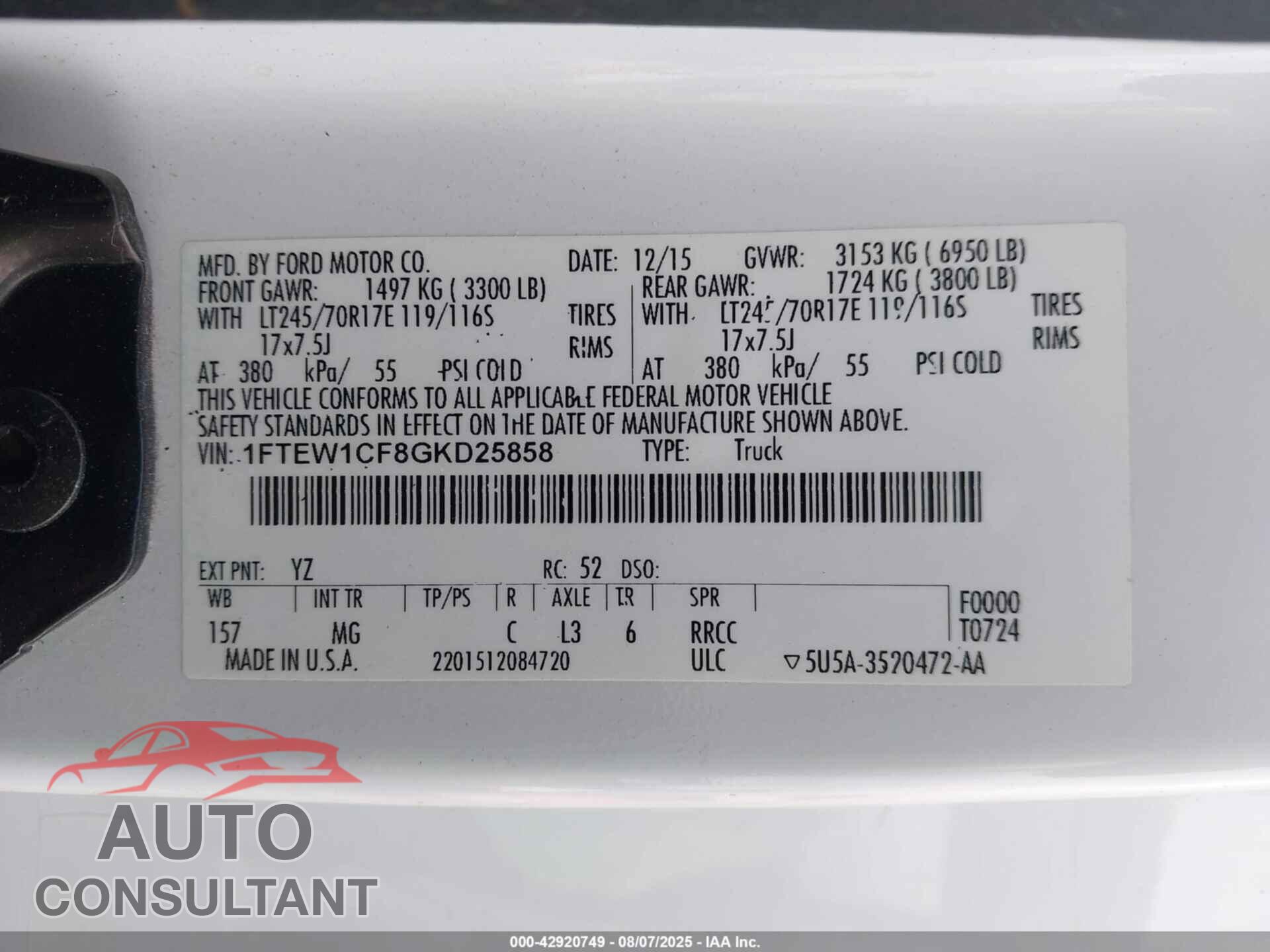 FORD F-150 2016 - 1FTEW1CF8GKD25858