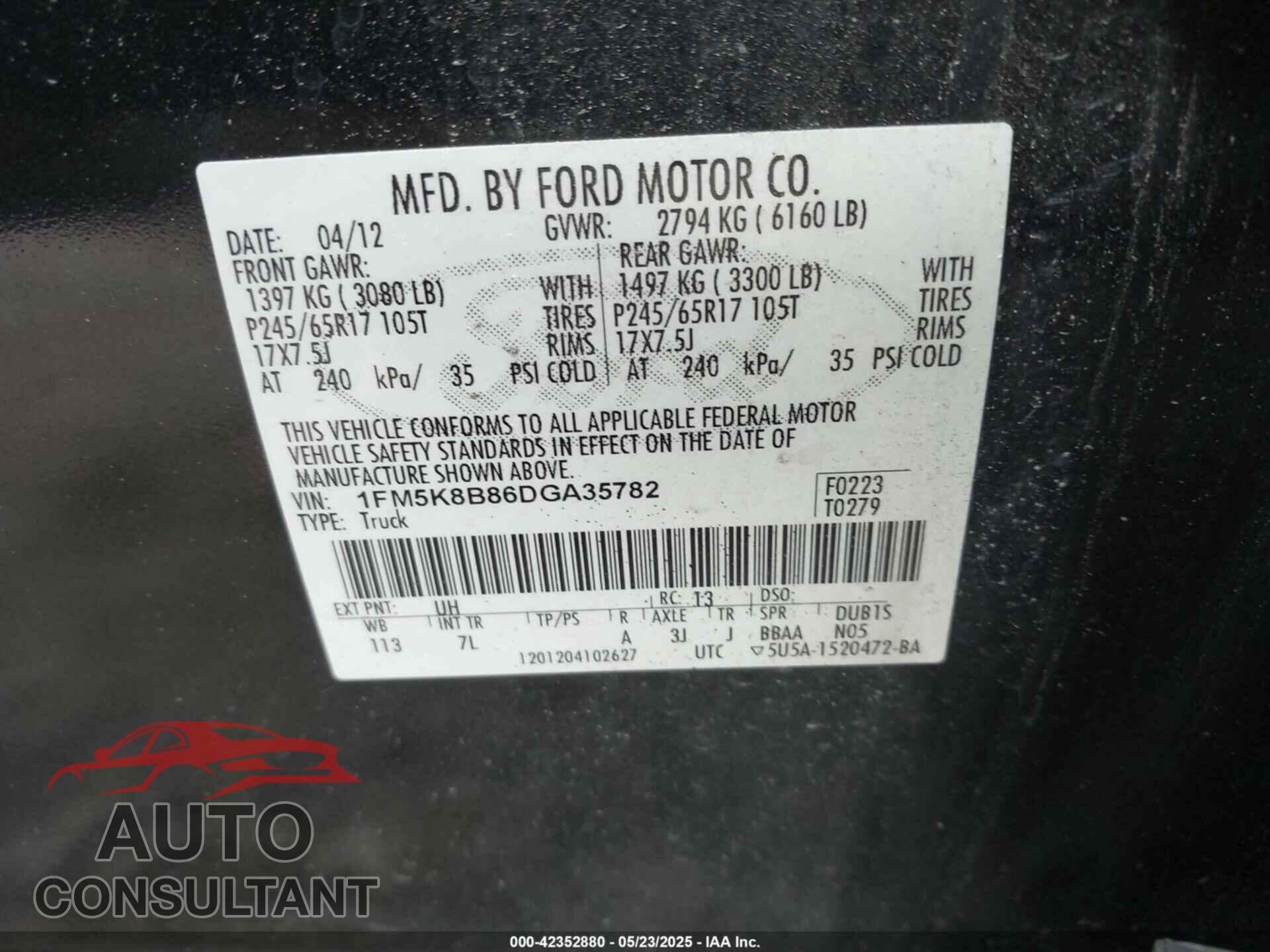 FORD EXPLORER 2013 - 1FM5K8B86DGA35782