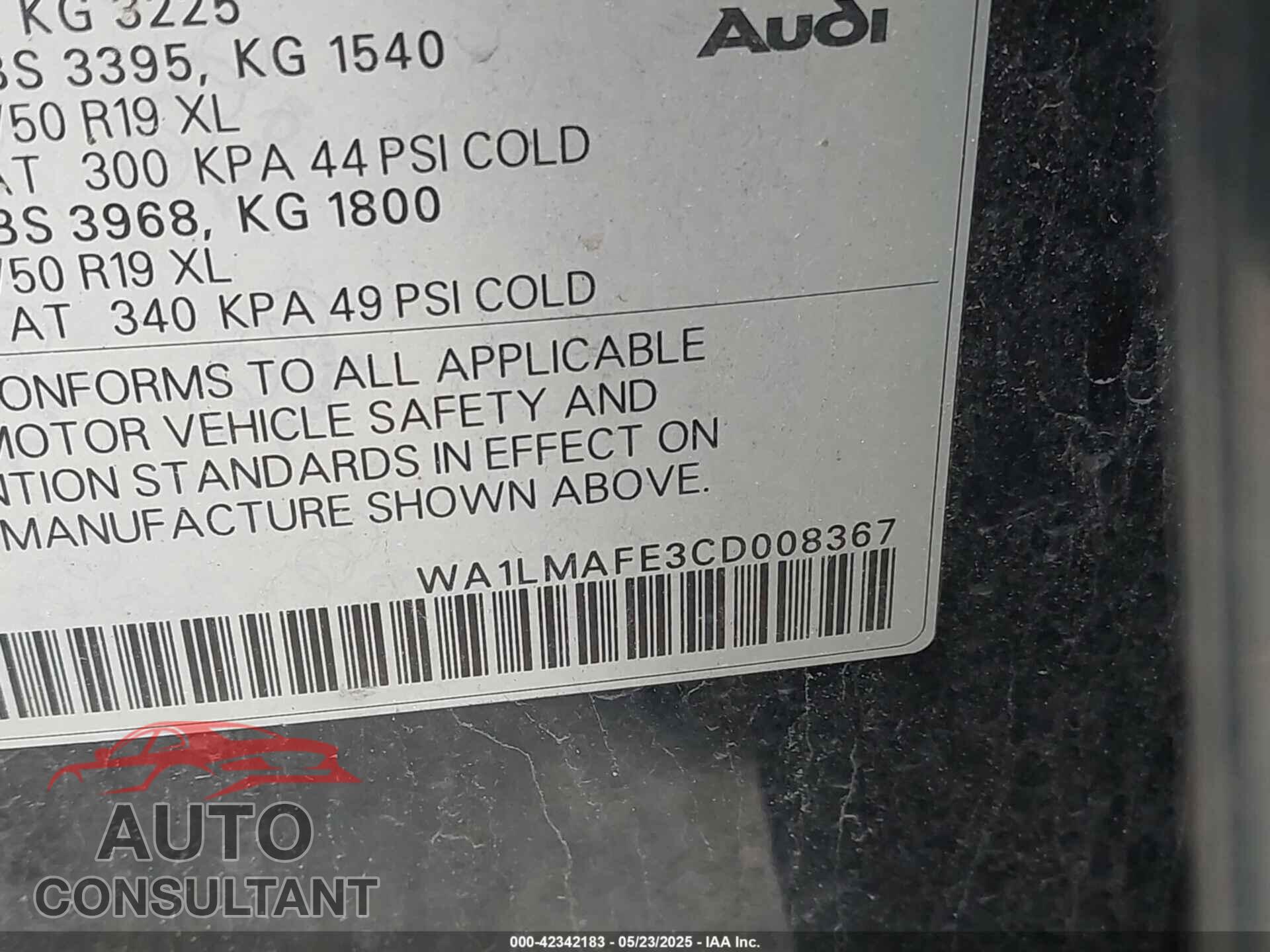AUDI Q7 2012 - WA1LMAFE3CD008367