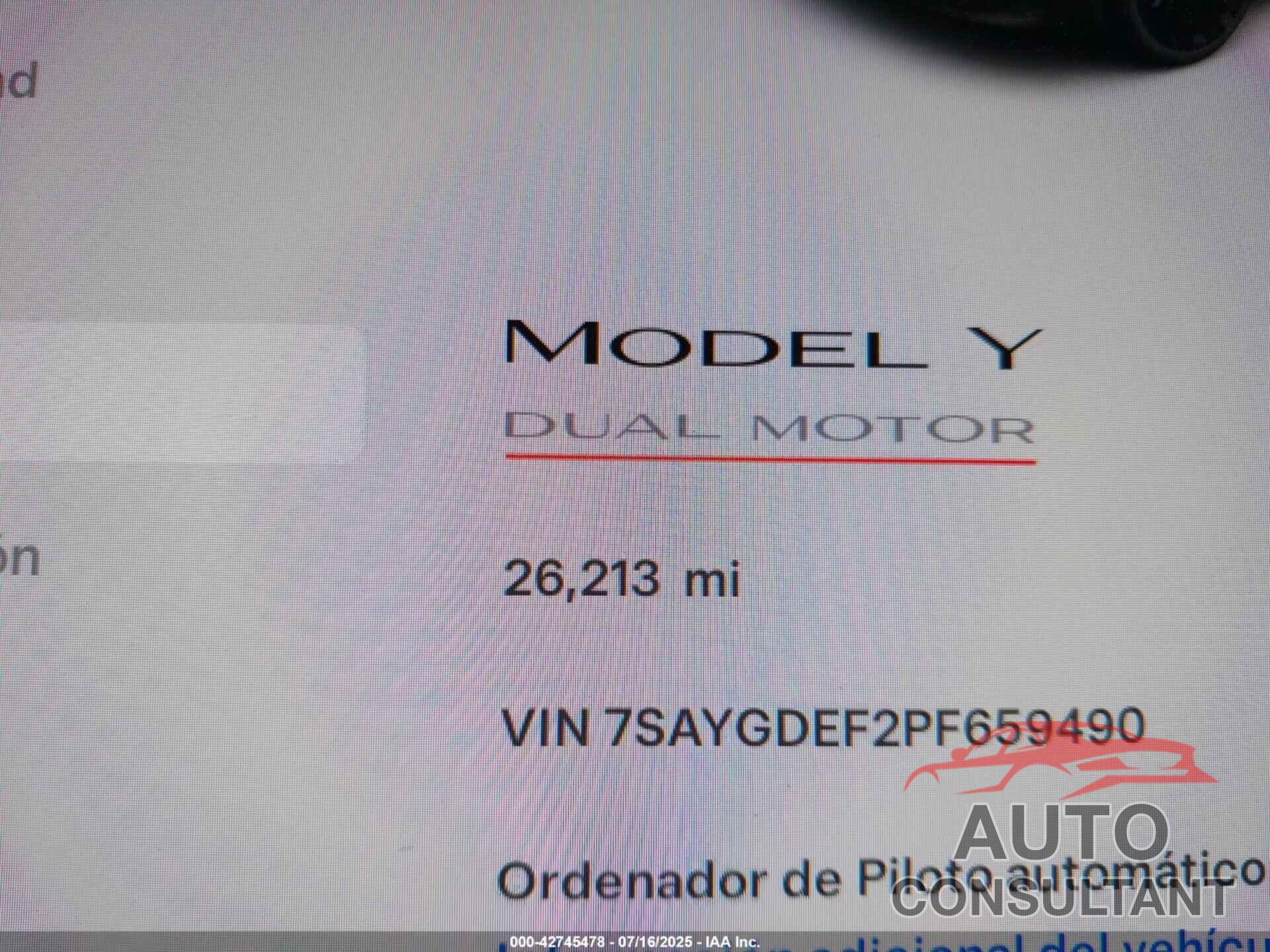 TESLA MODEL Y 2023 - 7SAYGDEF2PF659490