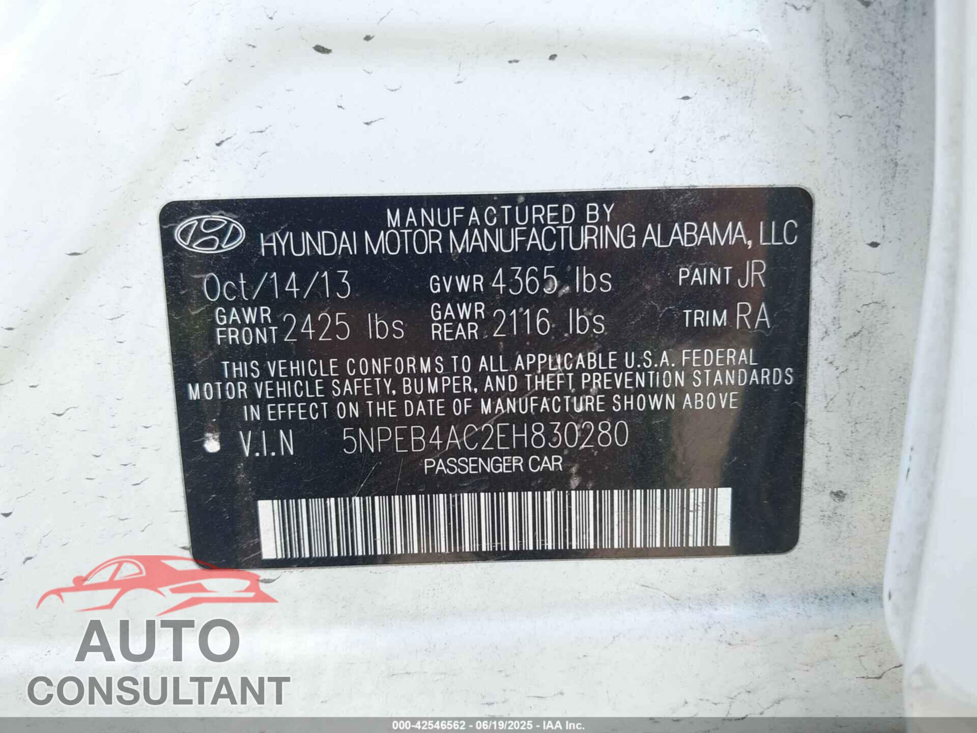 HYUNDAI SONATA 2014 - 5NPEB4AC2EH830280