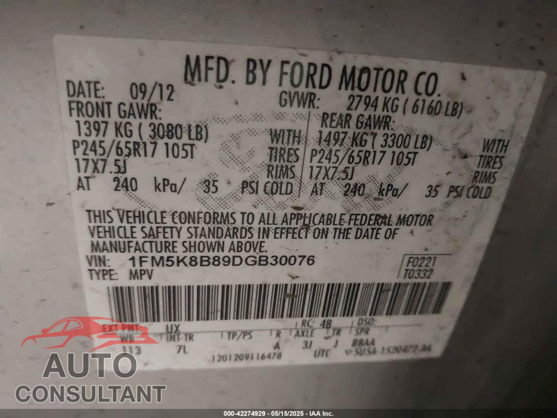 FORD EXPLORER 2013 - 1FM5K8B89DGB30076