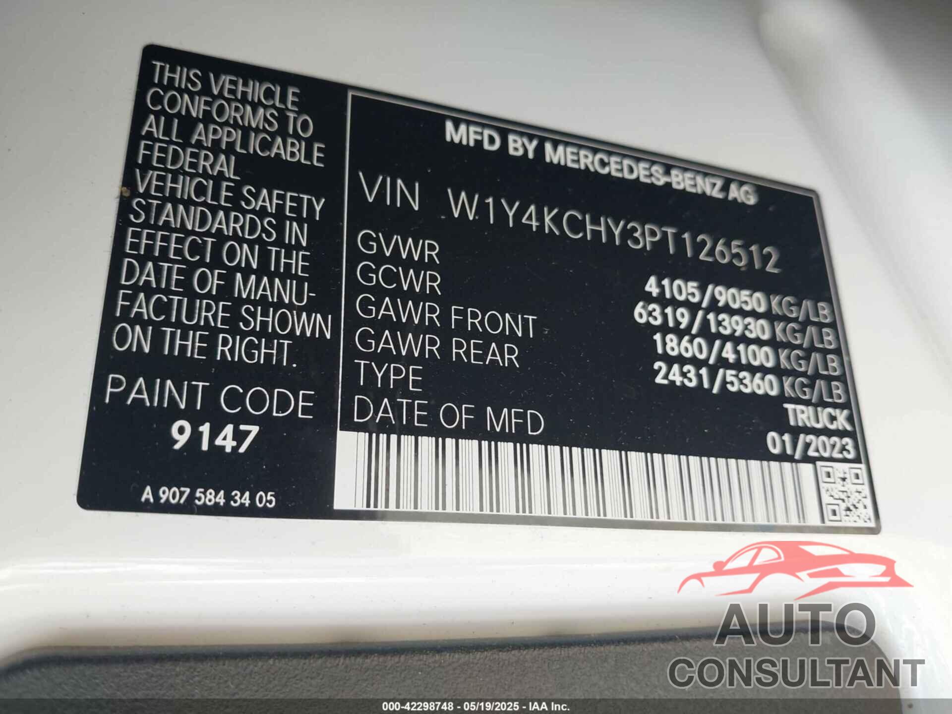 MERCEDES-BENZ SPRINTER 2500 2023 - W1Y4KCHY3PT126512