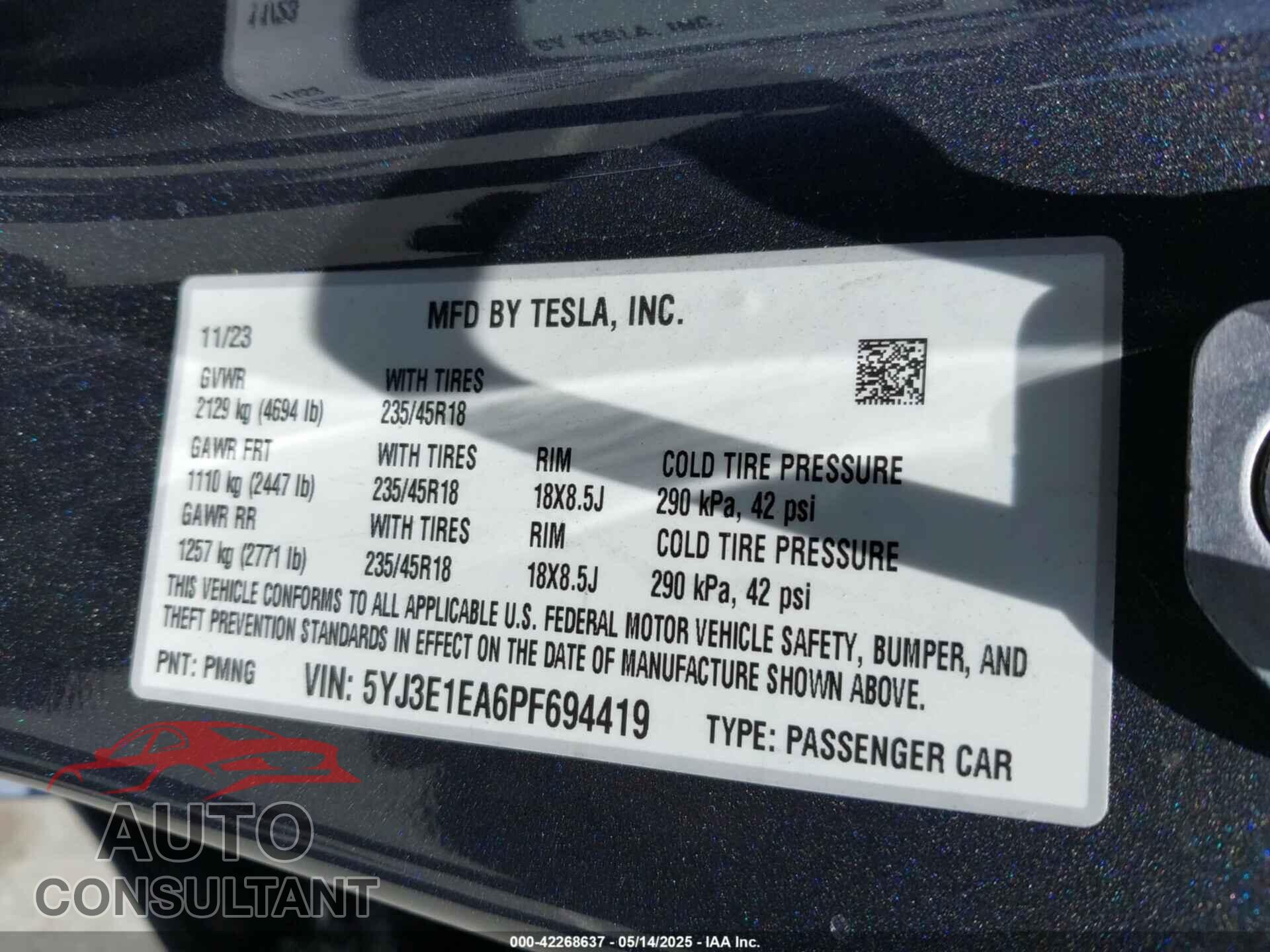 TESLA MODEL 3 2023 - 5YJ3E1EA6PF694419