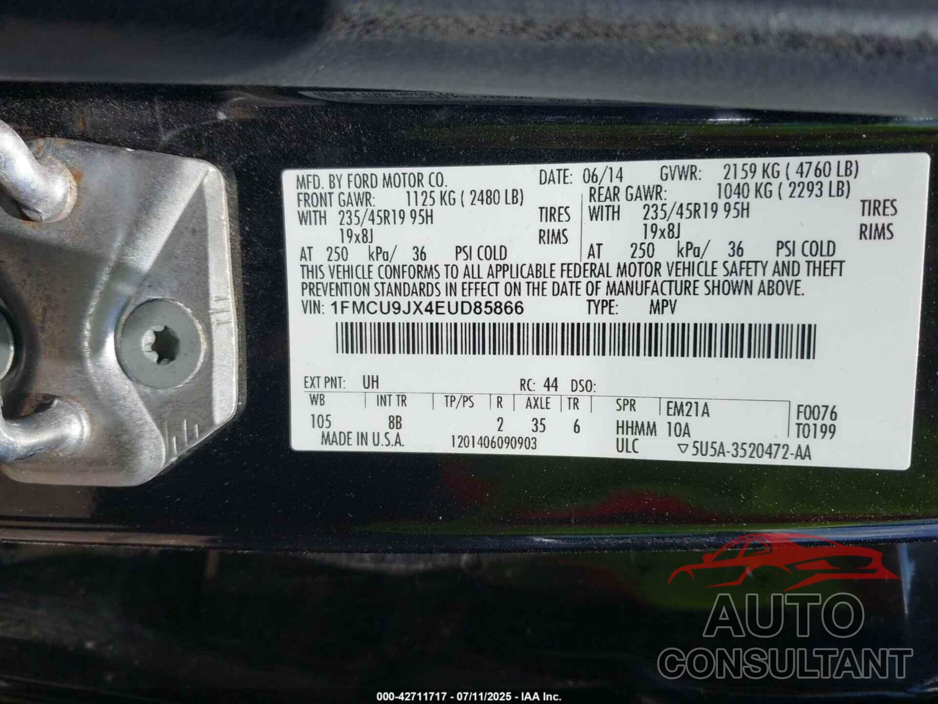 FORD ESCAPE 2014 - 1FMCU9JX4EUD85866