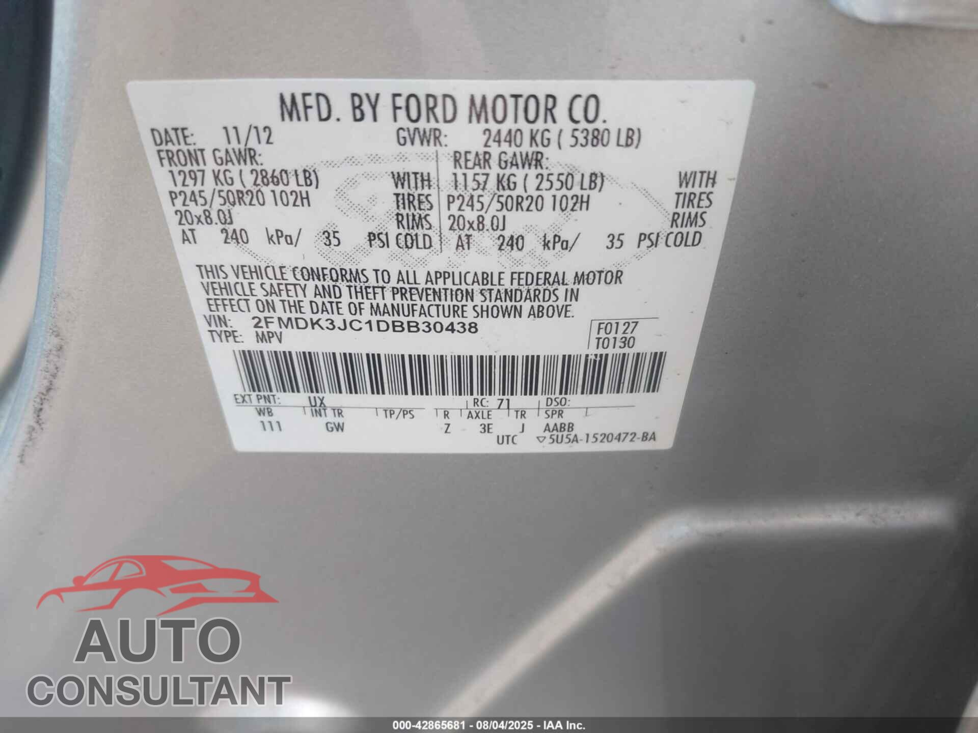 FORD EDGE 2013 - 2FMDK3JC1DBB30438