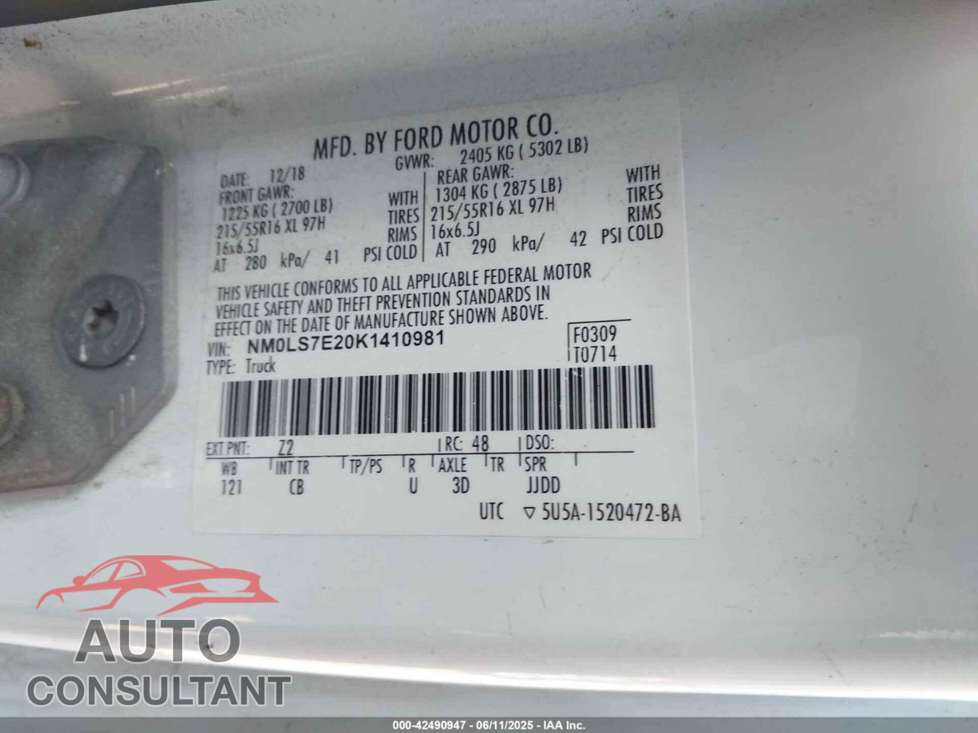 FORD TRANSIT CONNECT 2019 - NM0LS7E20K1410981