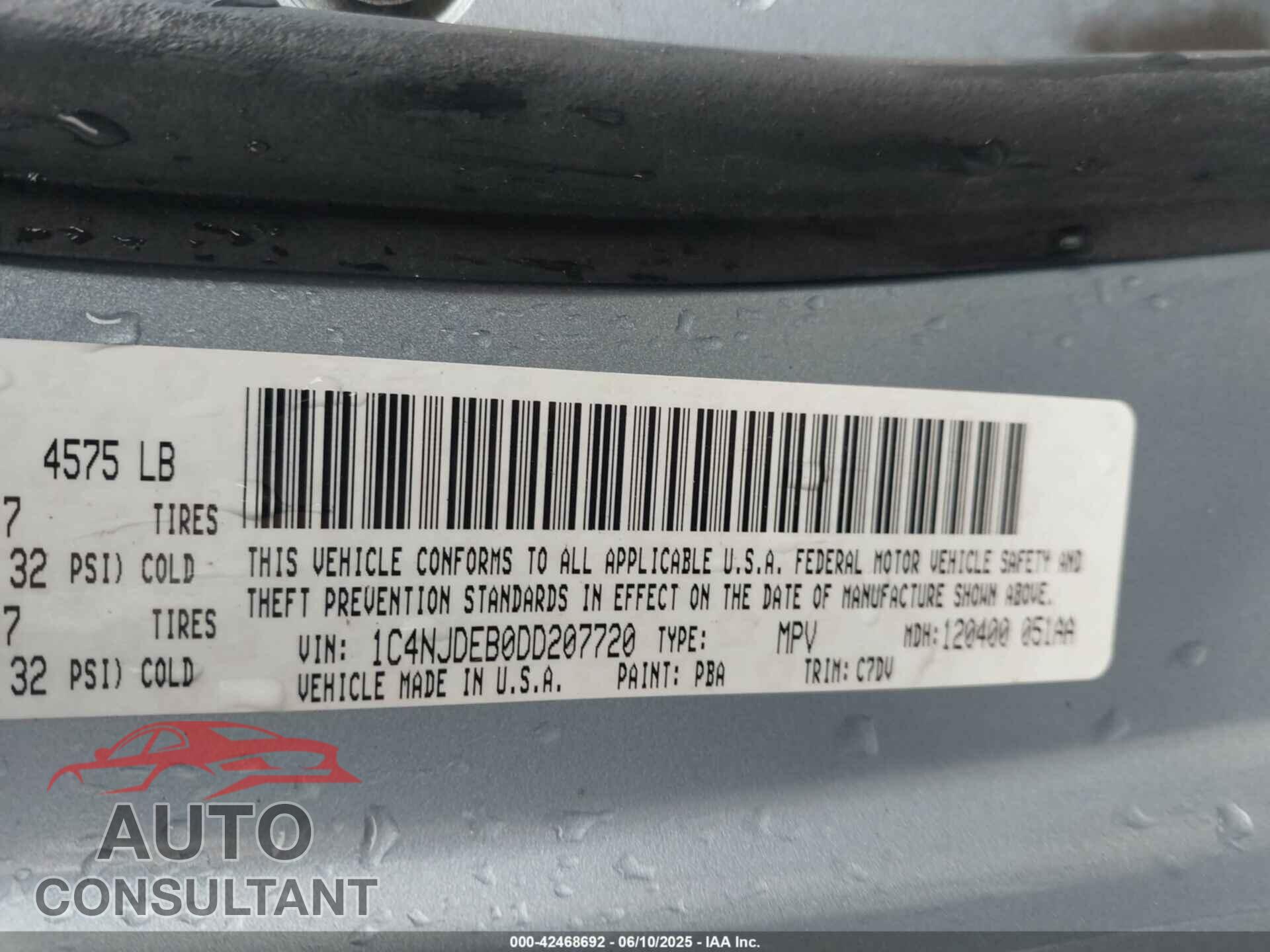 JEEP COMPASS 2013 - 1C4NJDEB0DD207720