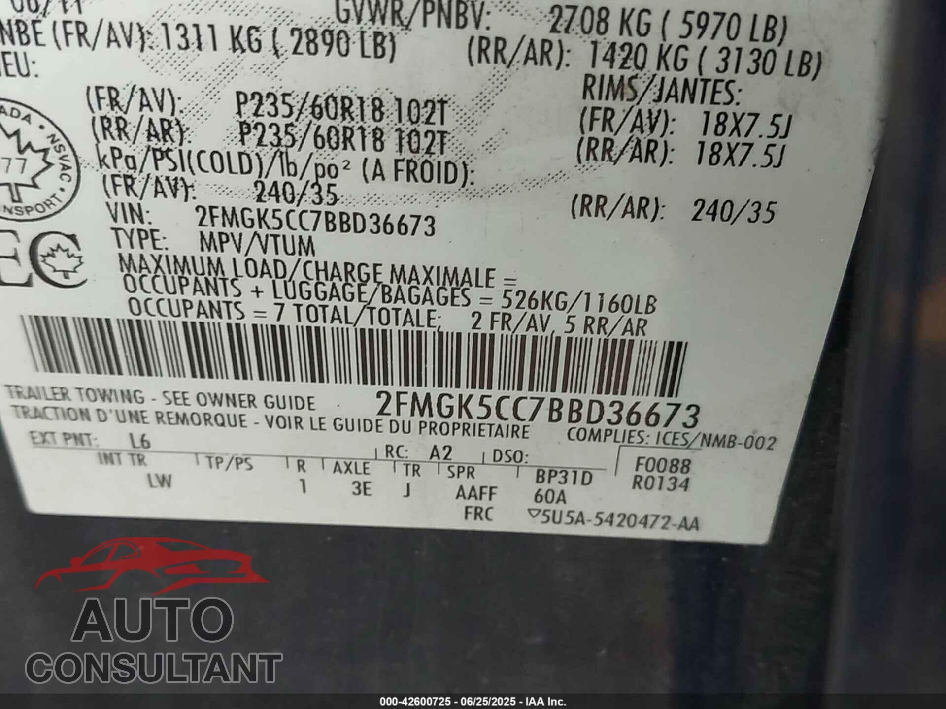 FORD FLEX 2011 - 2FMGK5CC7BBD36673