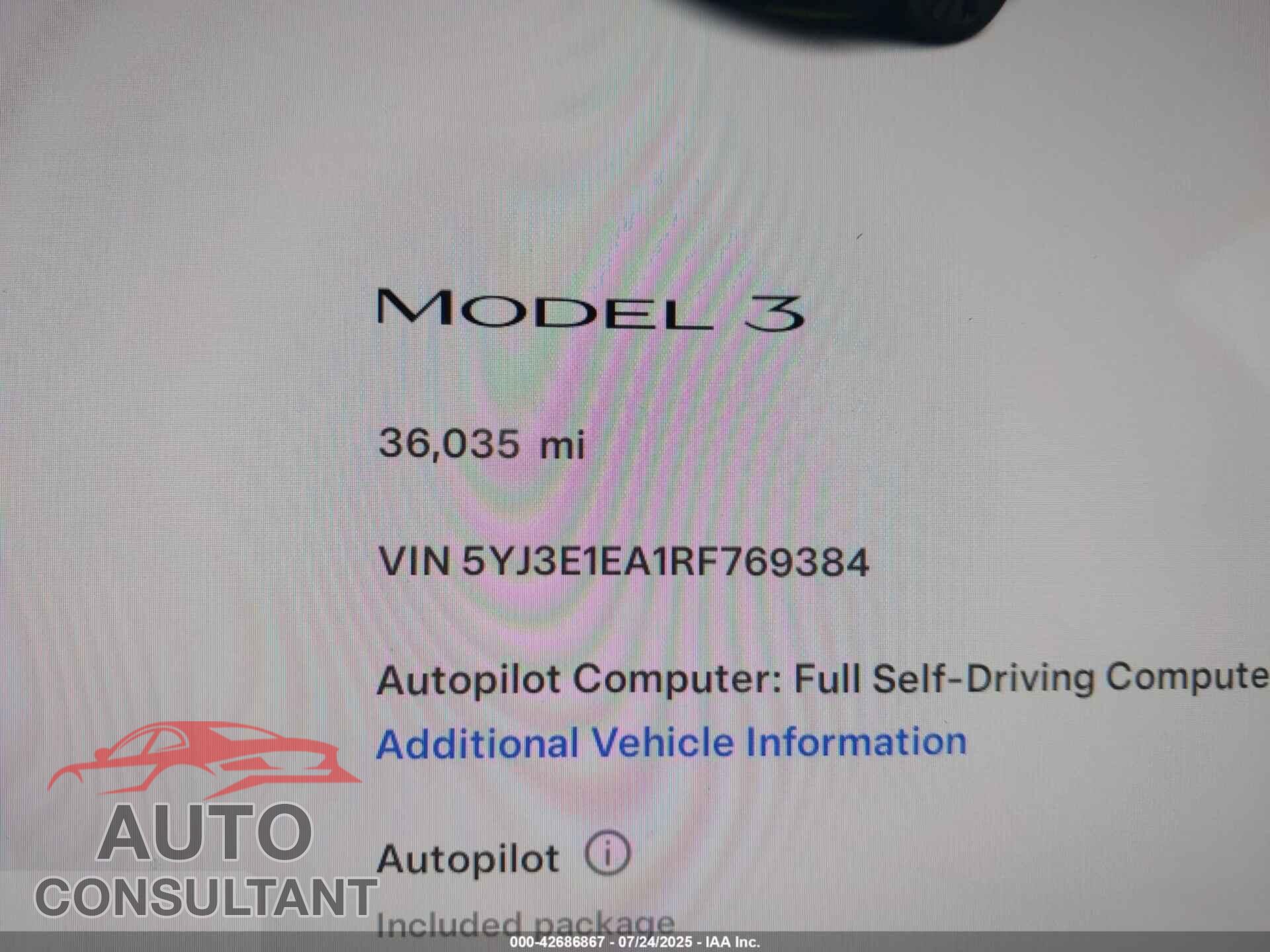 TESLA MODEL 3 2024 - 5YJ3E1EA1RF769384