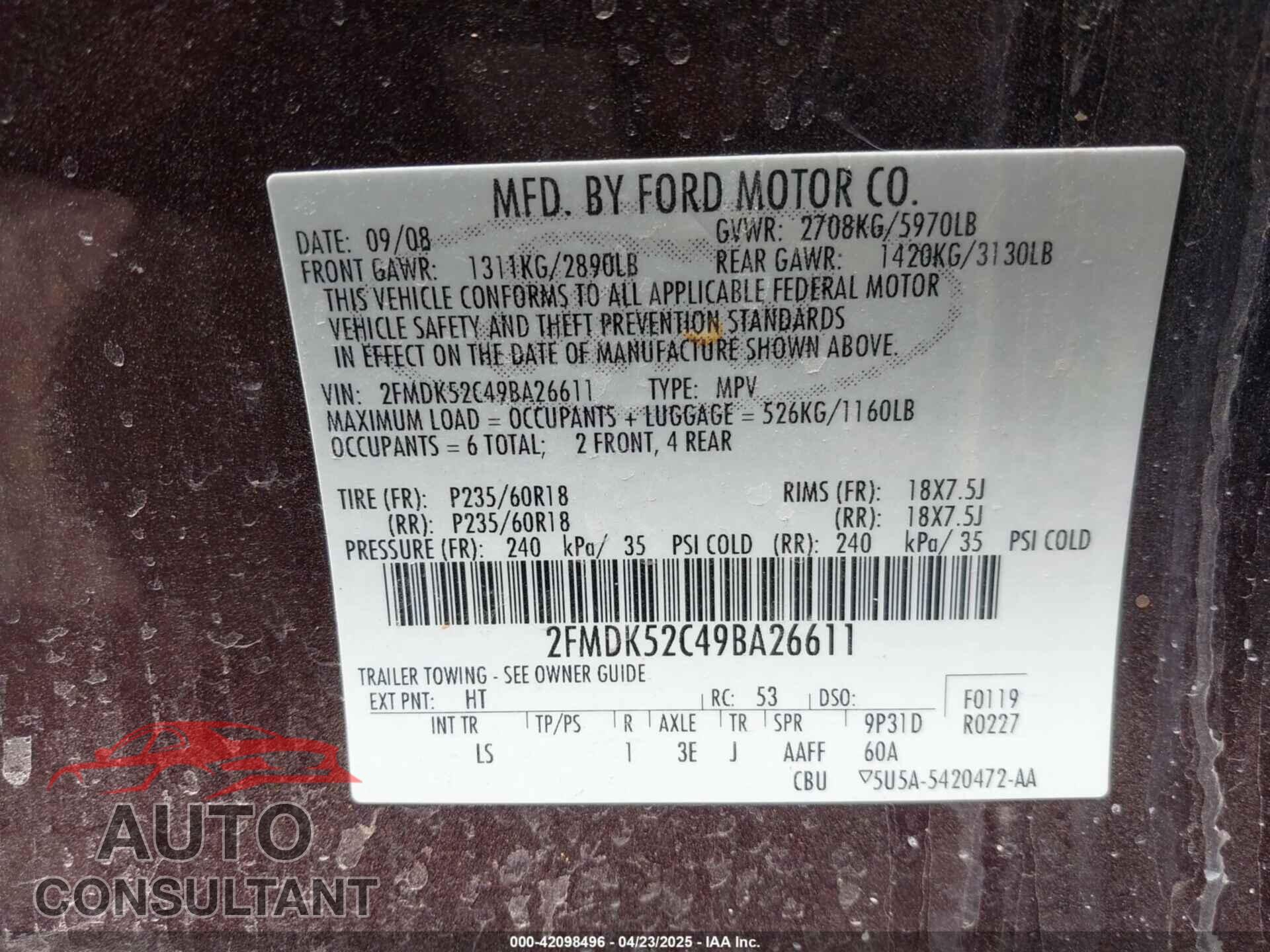 FORD FLEX 2009 - 2FMDK52C49BA26611