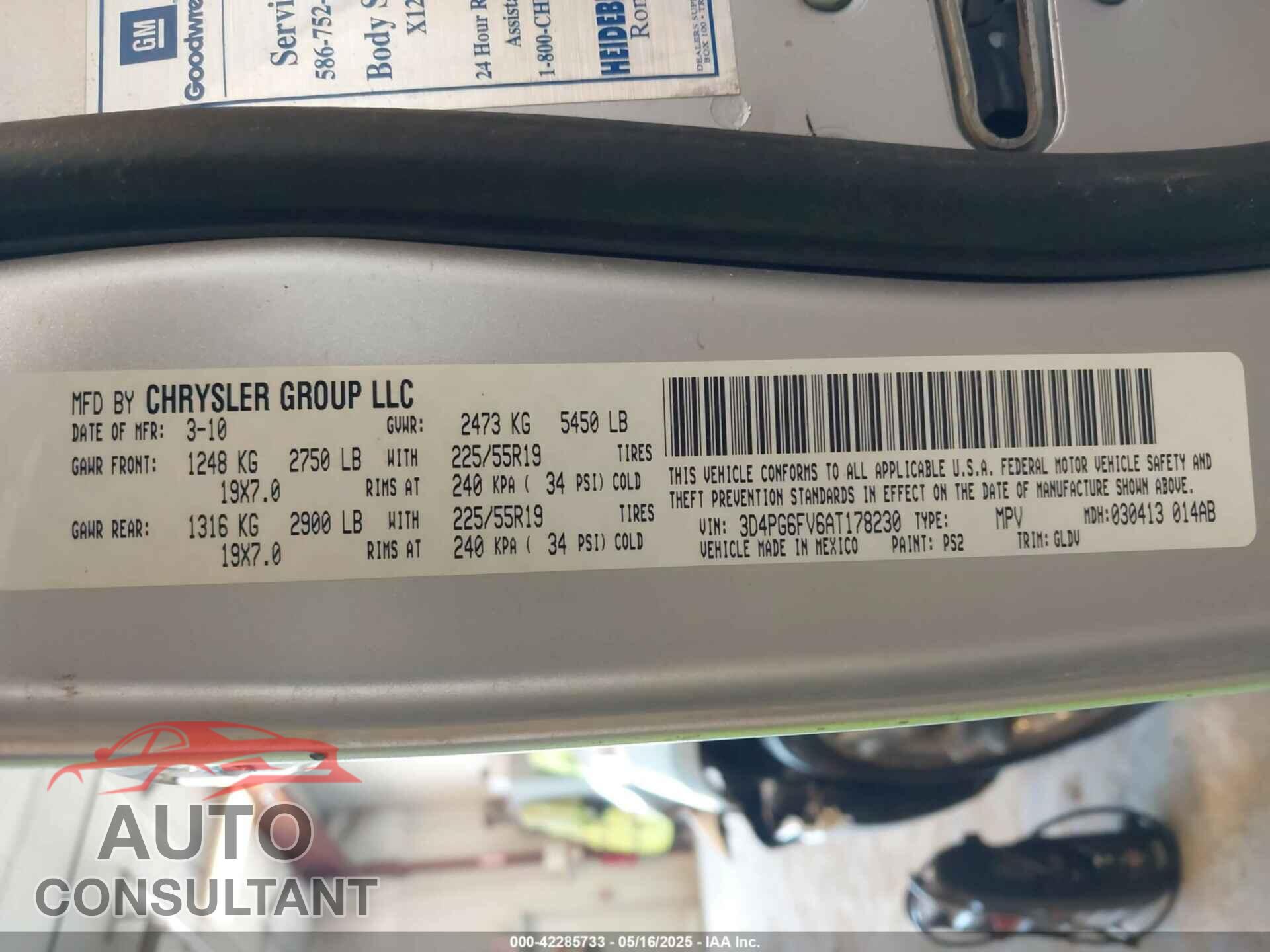 DODGE JOURNEY 2010 - 3D4PG6FV6AT178230