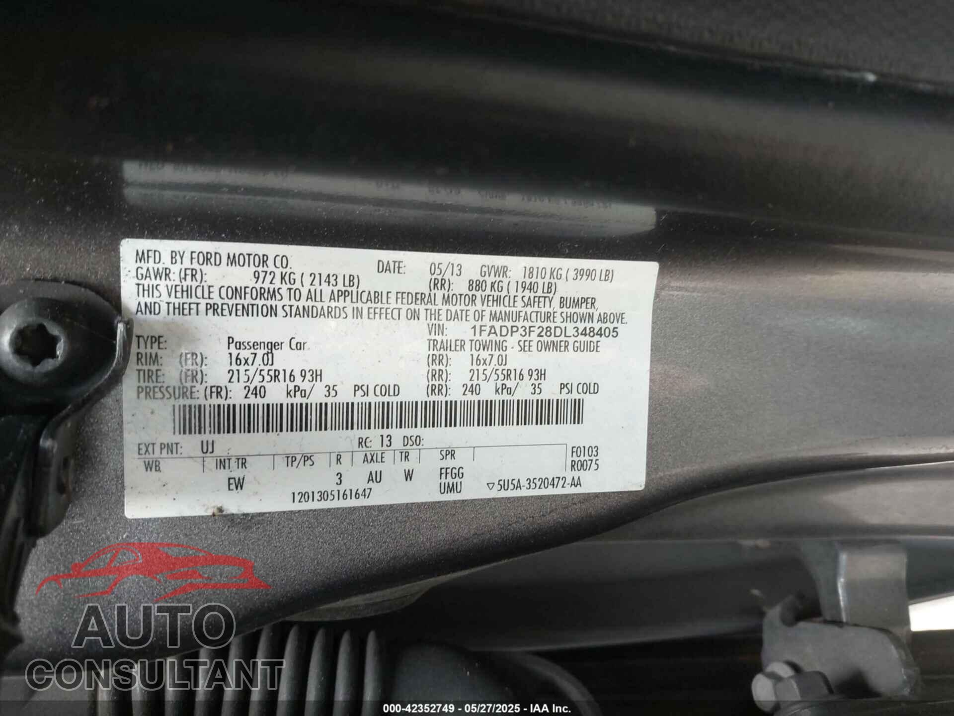 FORD FOCUS 2013 - 1FADP3F28DL348405