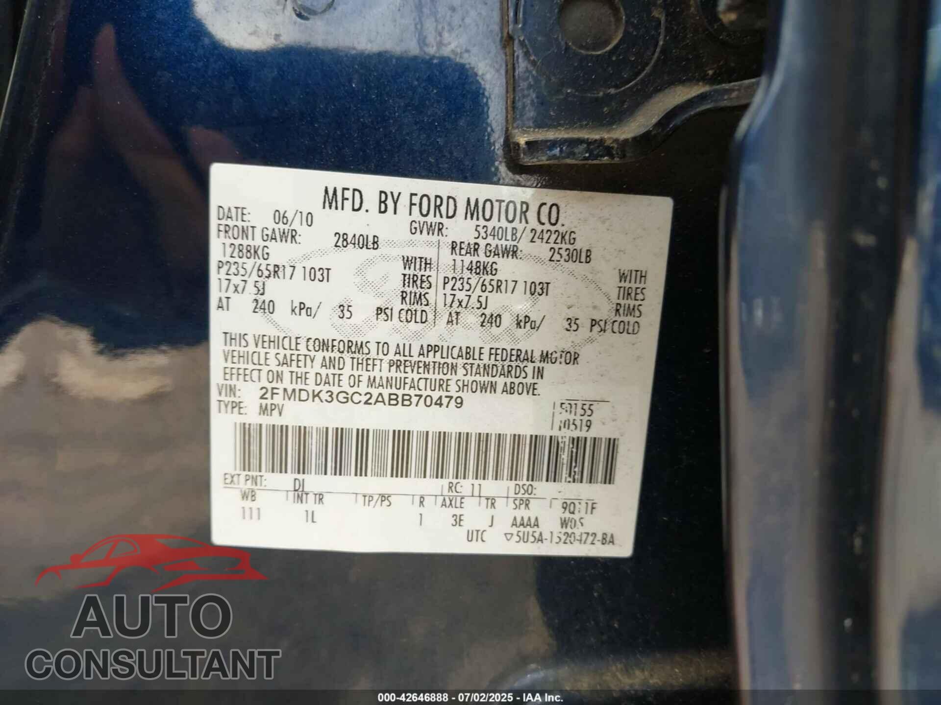 FORD EDGE 2010 - 2FMDK3GC2ABB70479