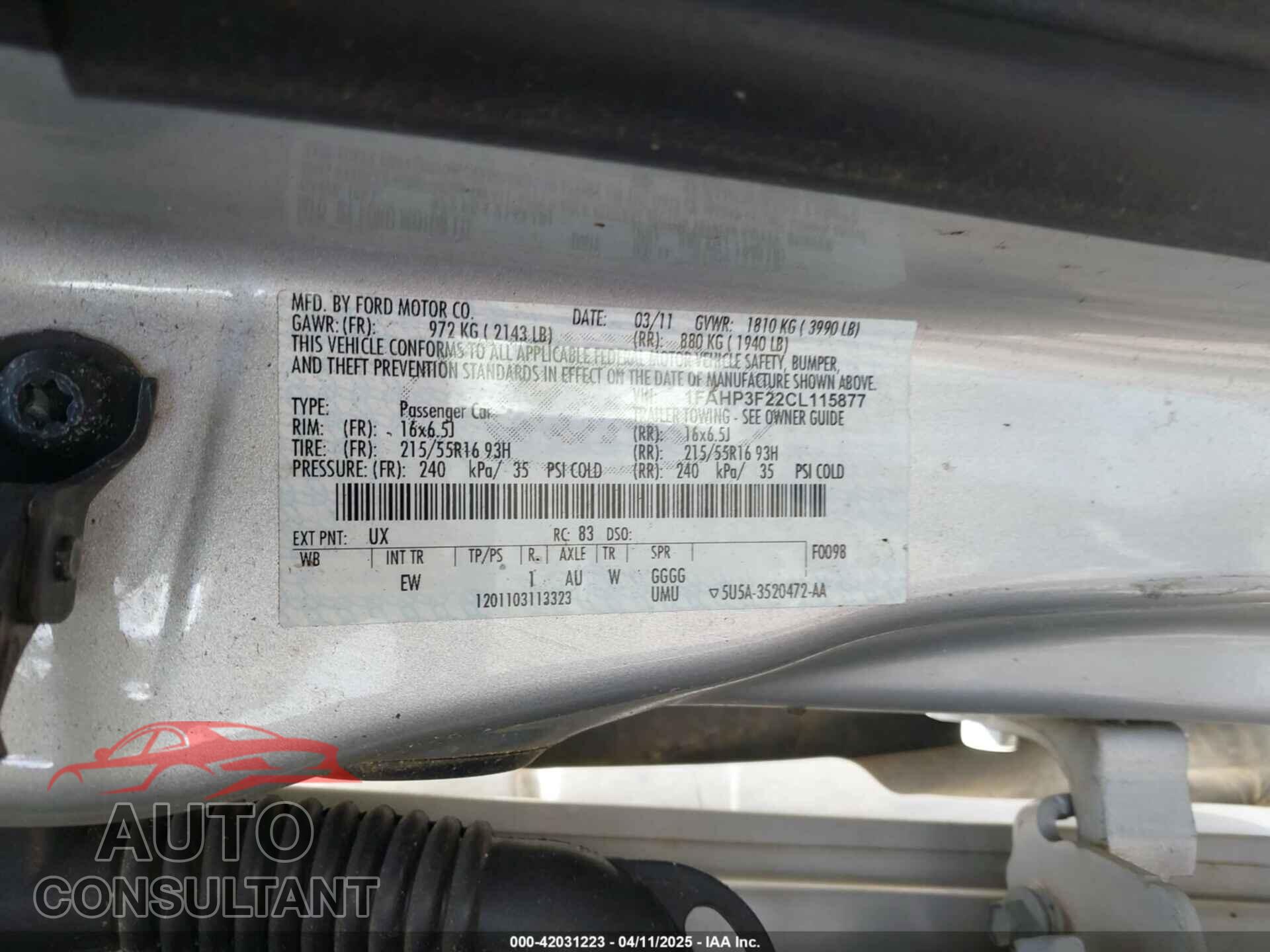 FORD FOCUS 2012 - 1FAHP3F22CL115877