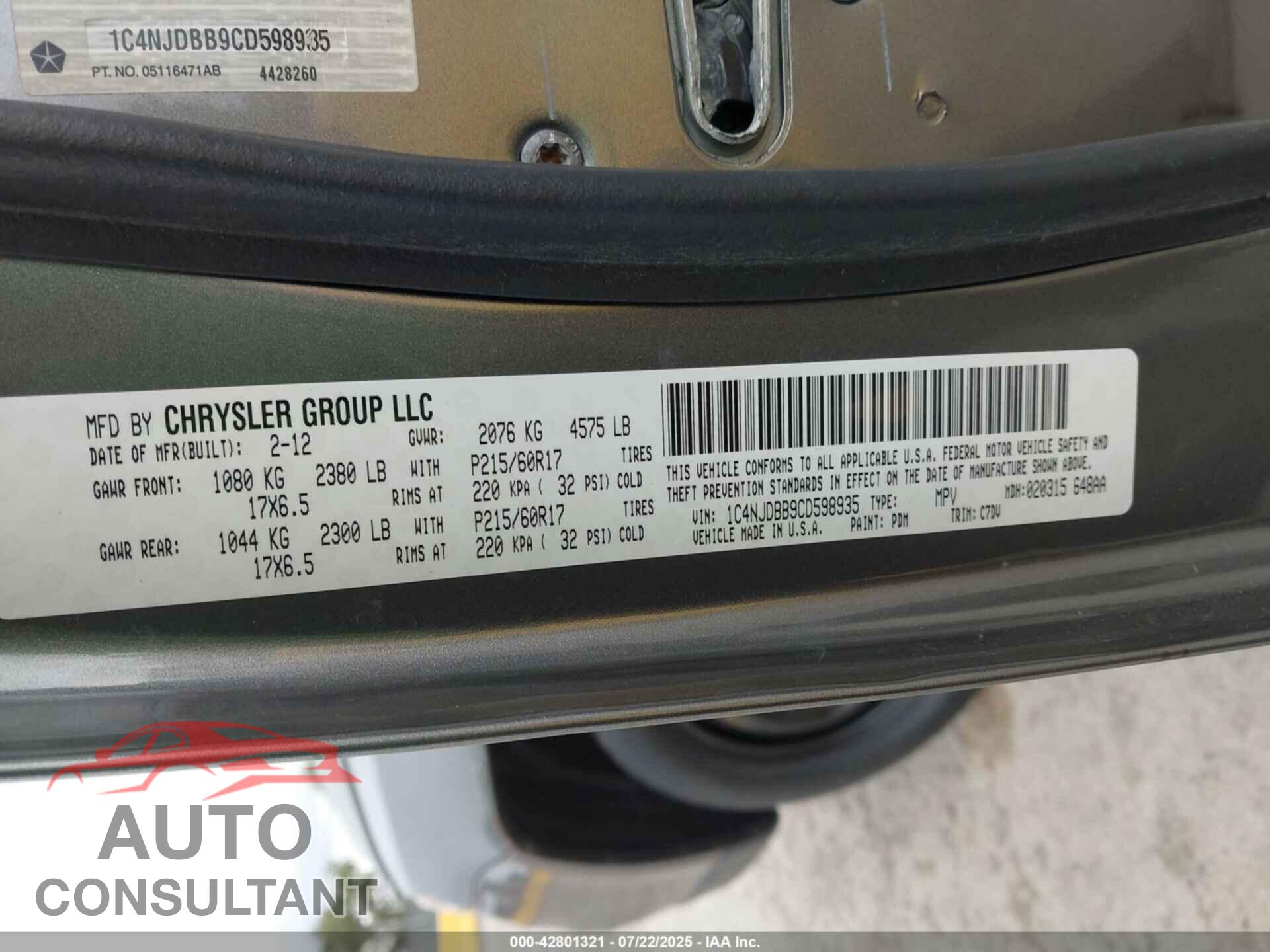 JEEP COMPASS 2012 - 1C4NJDBB9CD598935