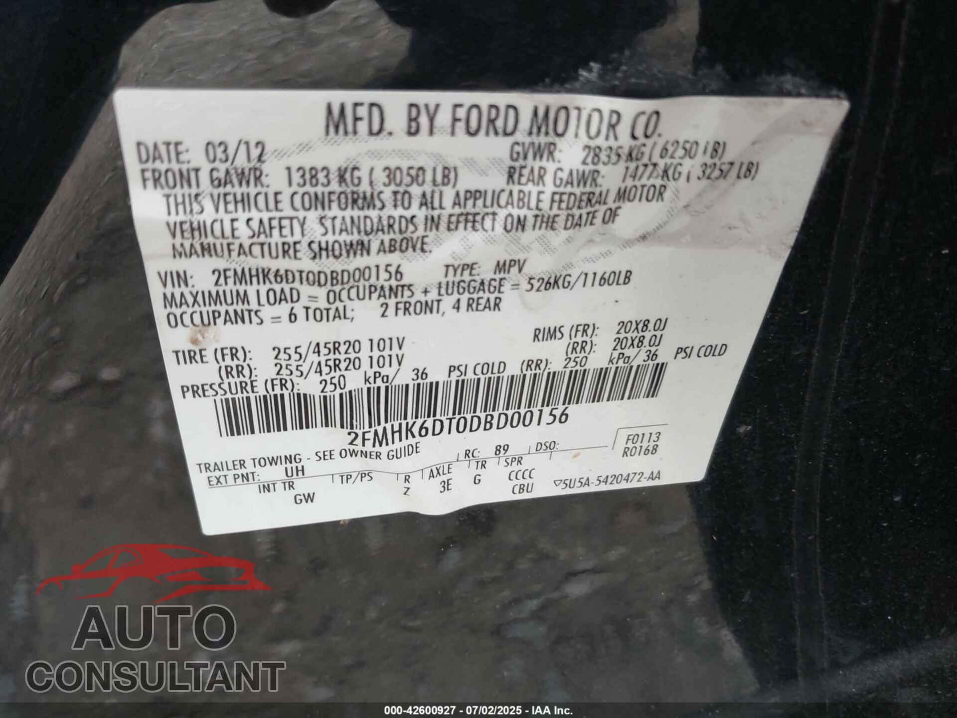 FORD FLEX 2013 - 2FMHK6DT0DBD00156