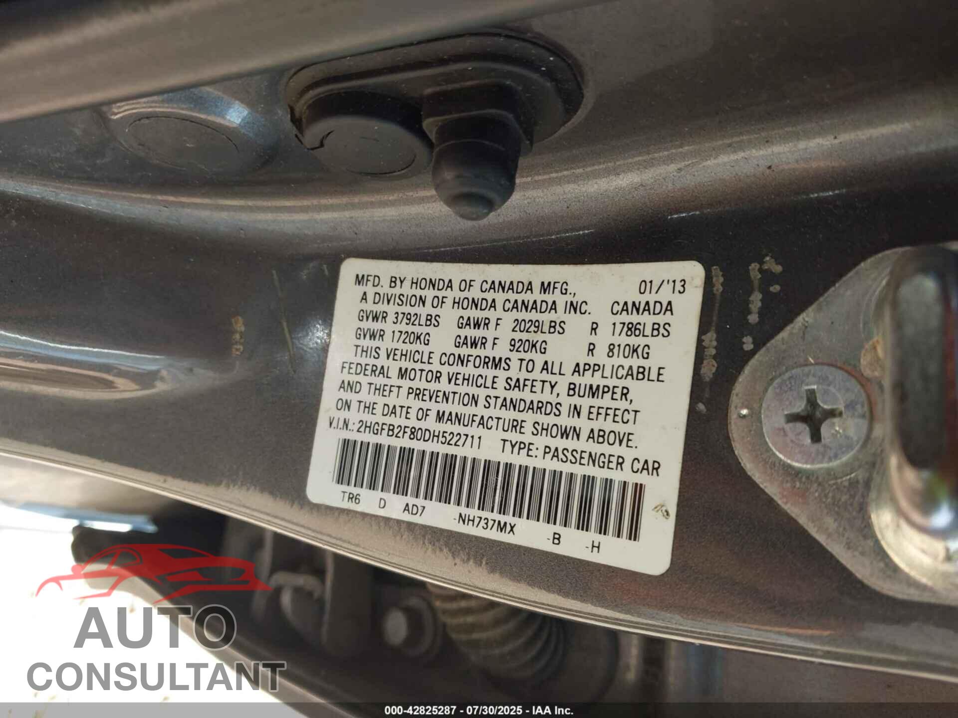 HONDA CIVIC 2013 - 2HGFB2F80DH522711