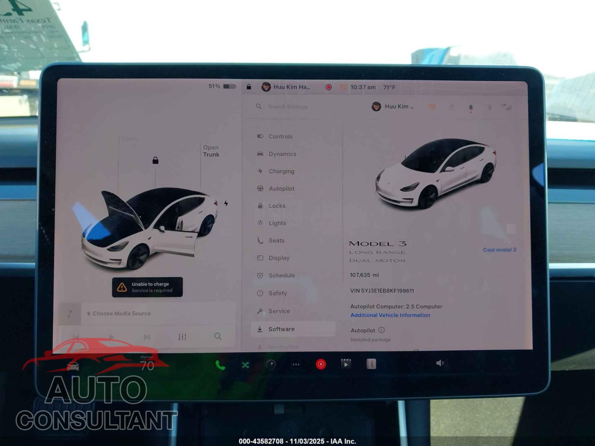 TESLA MODEL 3 2019 - 5YJ3E1EB8KF199611