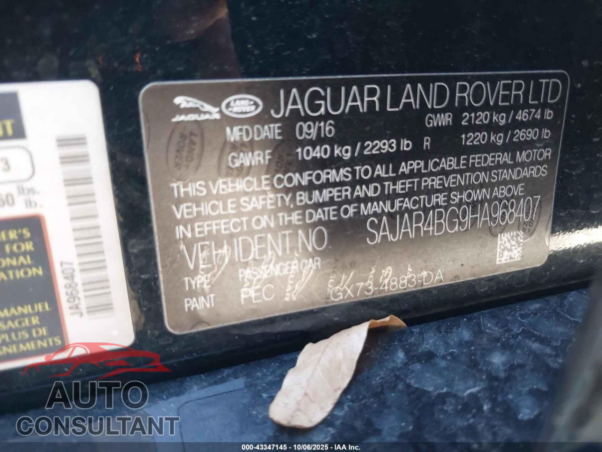 JAGUAR XE 2017 - SAJAR4BG9HA968407