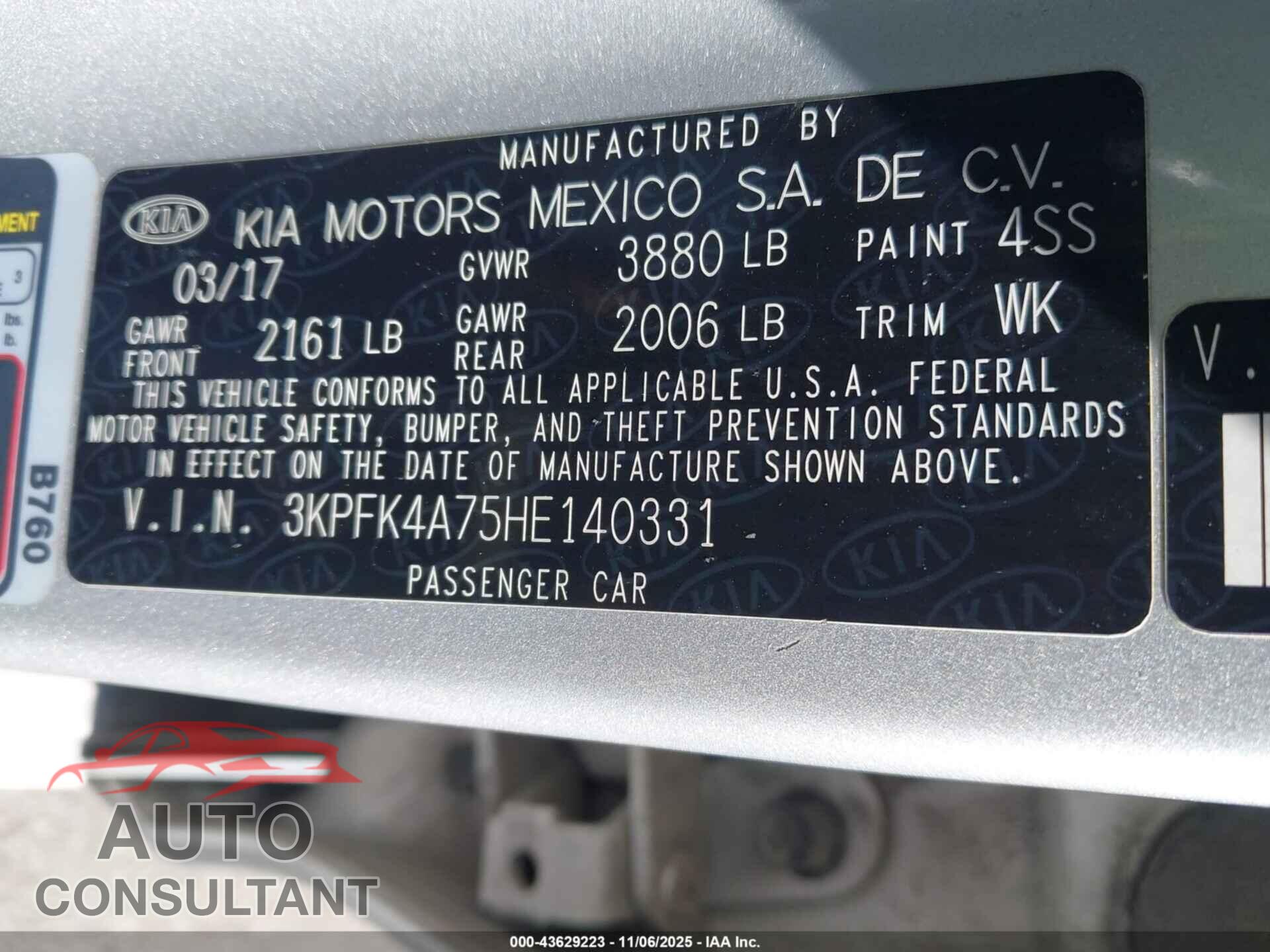 KIA FORTE 2017 - 3KPFK4A75HE140331