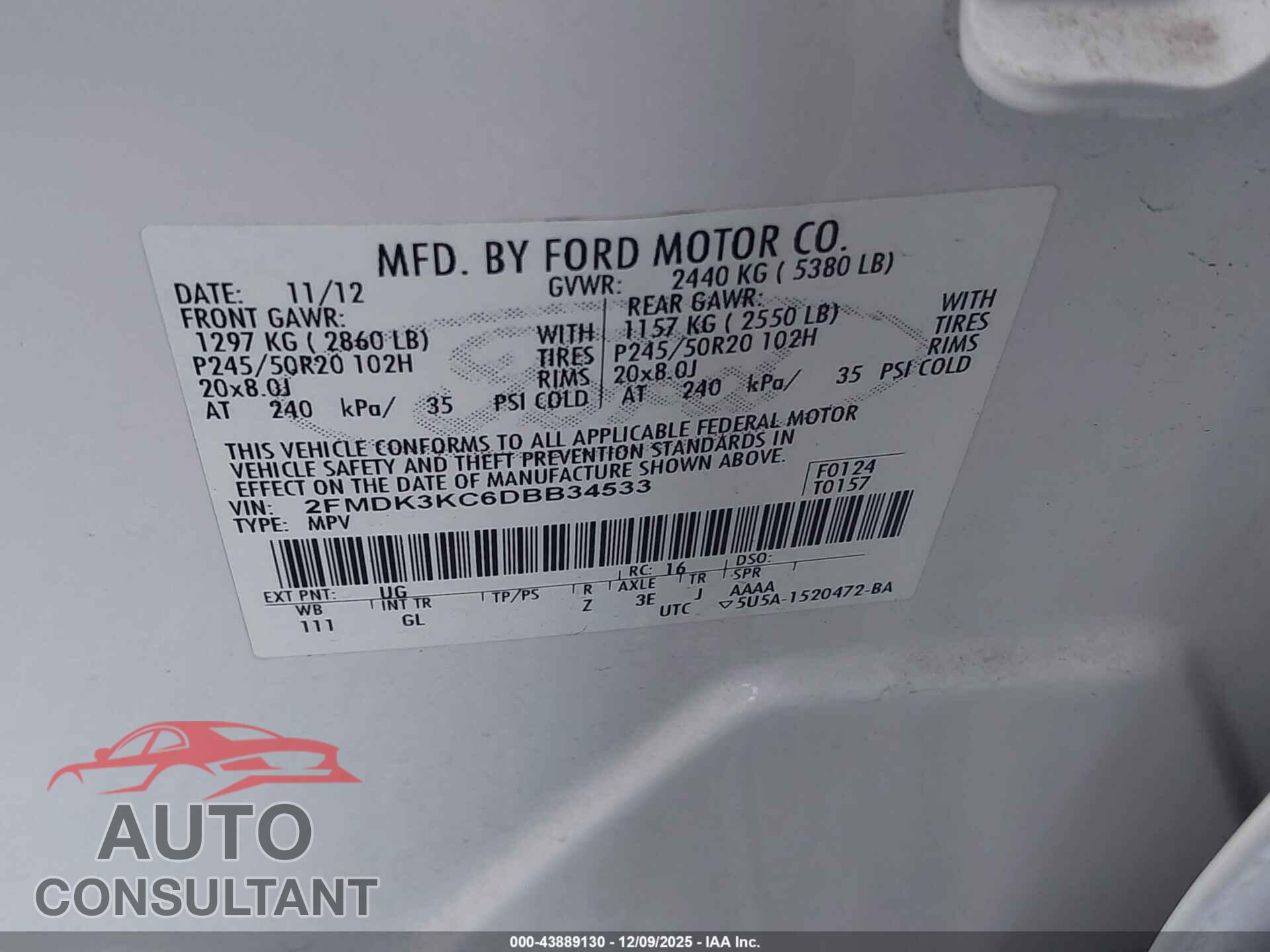 FORD EDGE 2013 - 2FMDK3KC6DBB34533