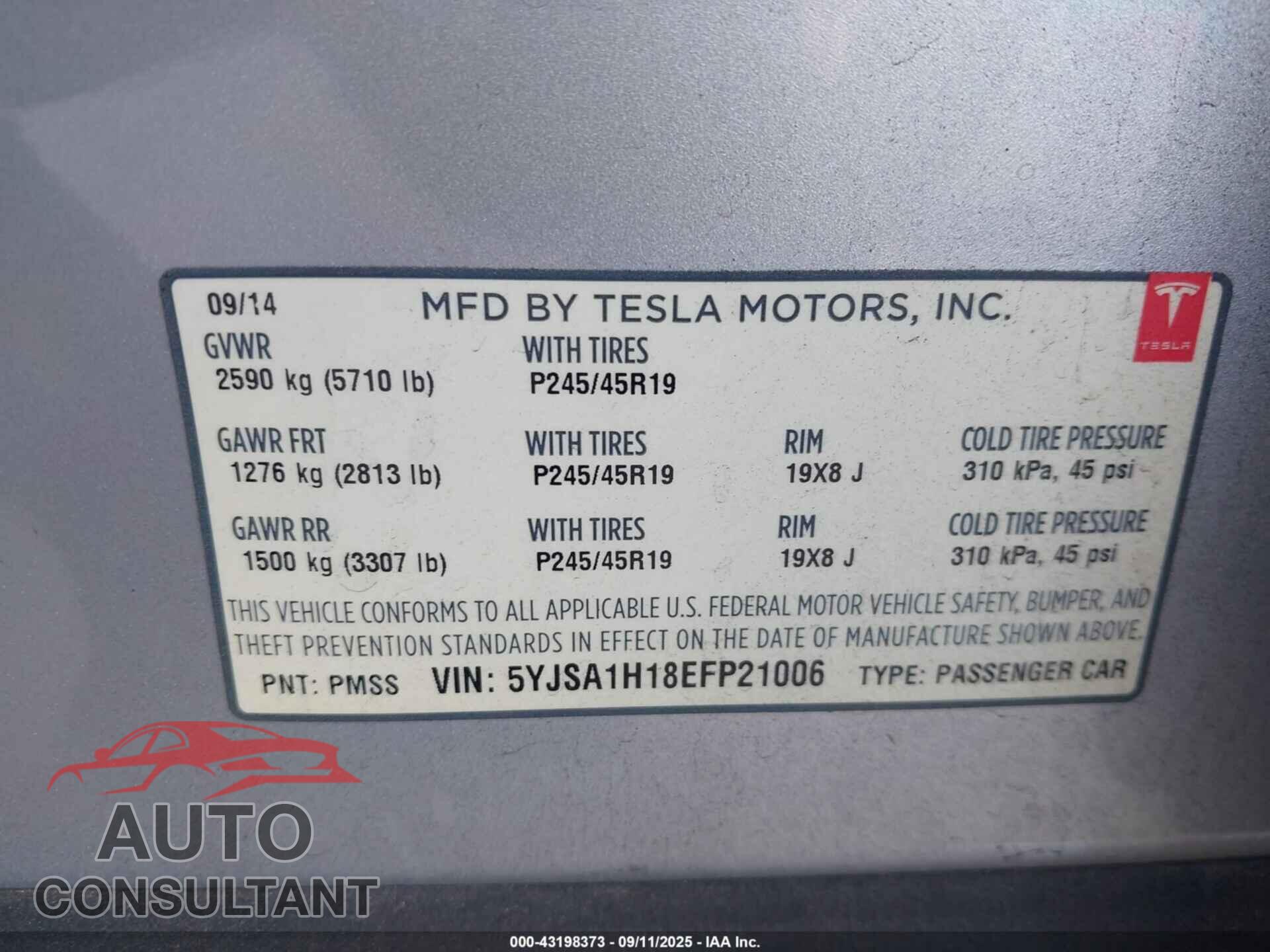 TESLA MODEL S 2014 - 5YJSA1H18EFP21006