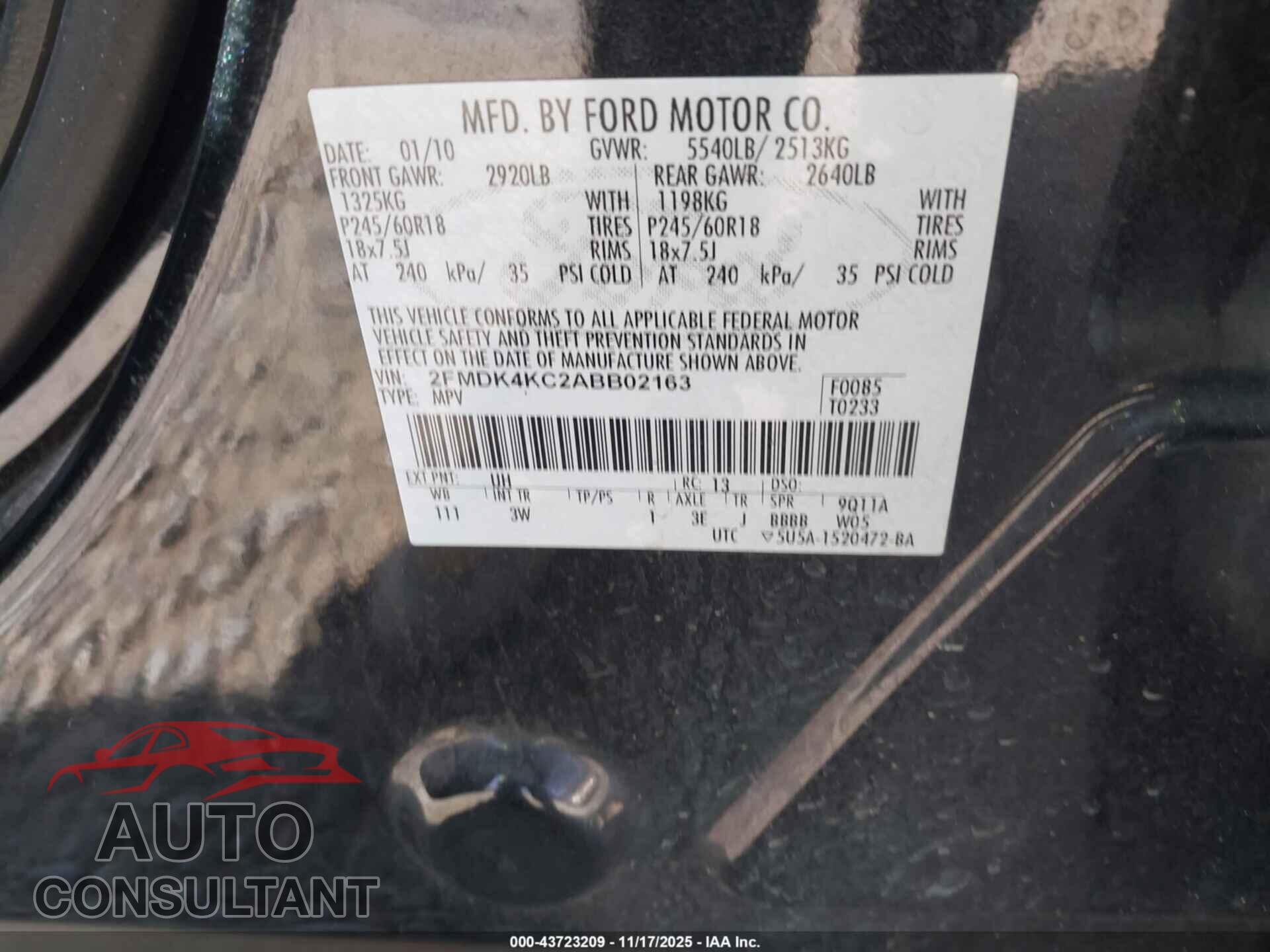 FORD EDGE 2010 - 2FMDK4KC2ABB02163