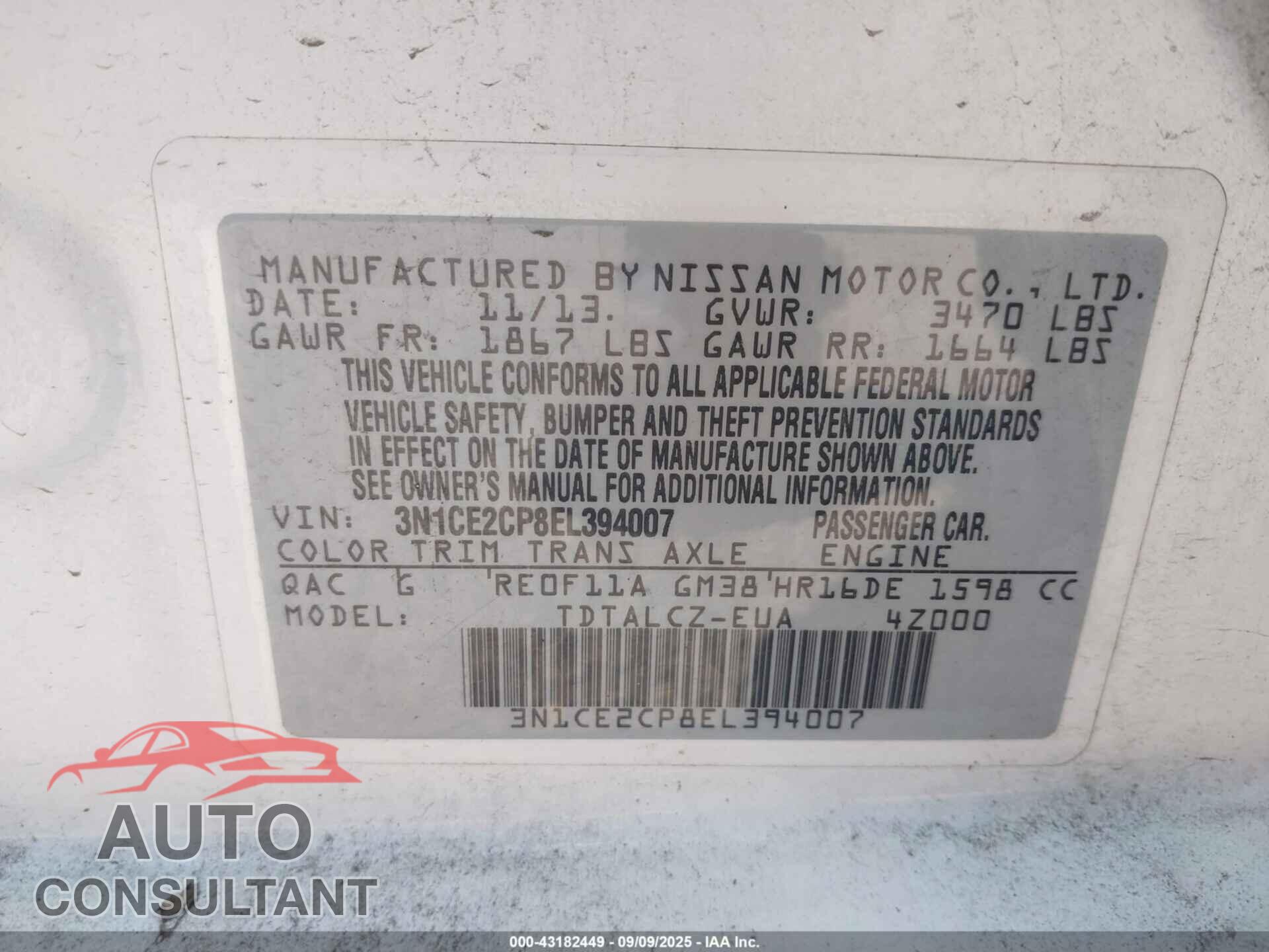 NISSAN VERSA NOTE 2014 - 3N1CE2CP8EL394007