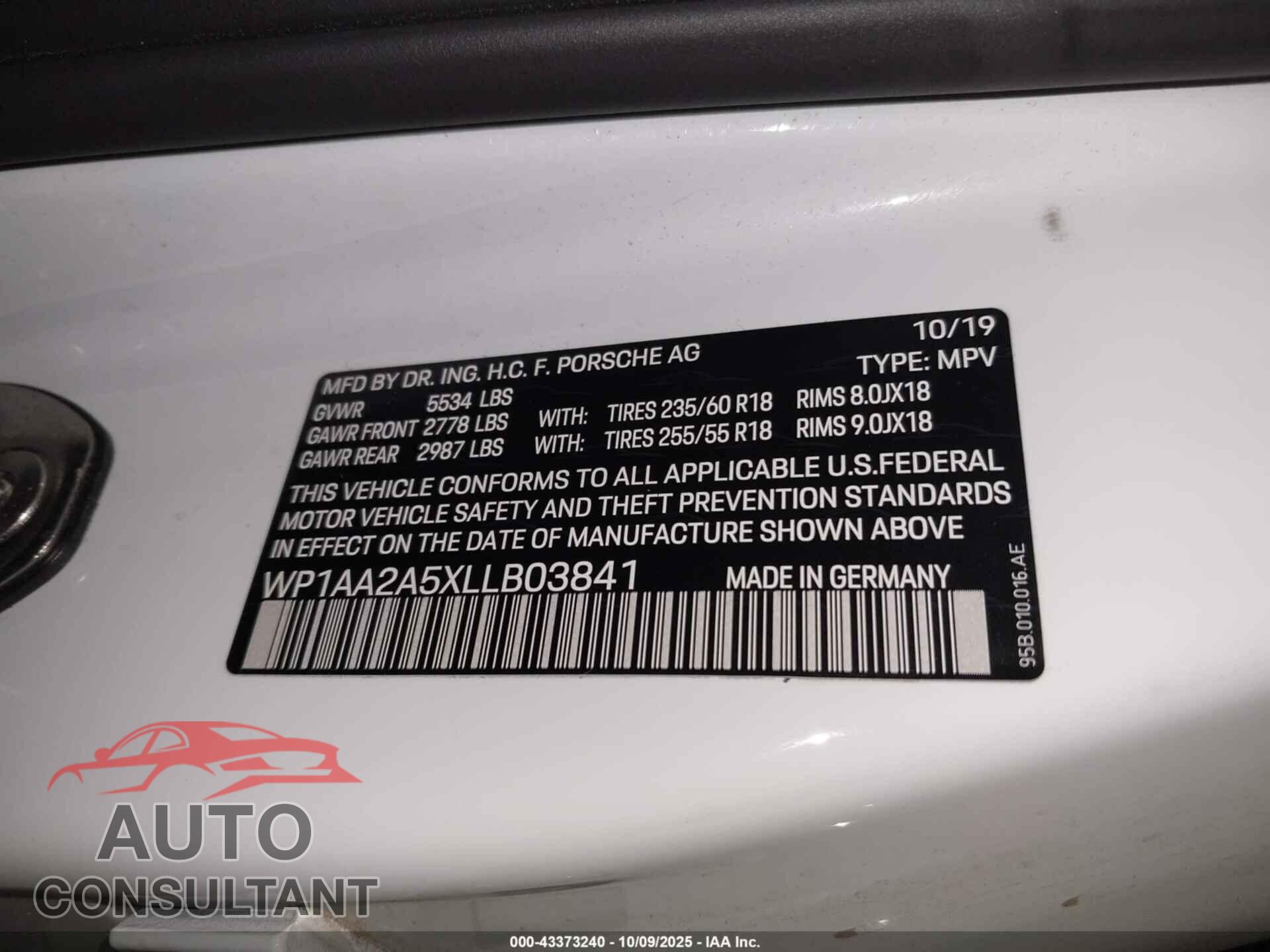 PORSCHE MACAN 2020 - WP1AA2A5XLLB03841