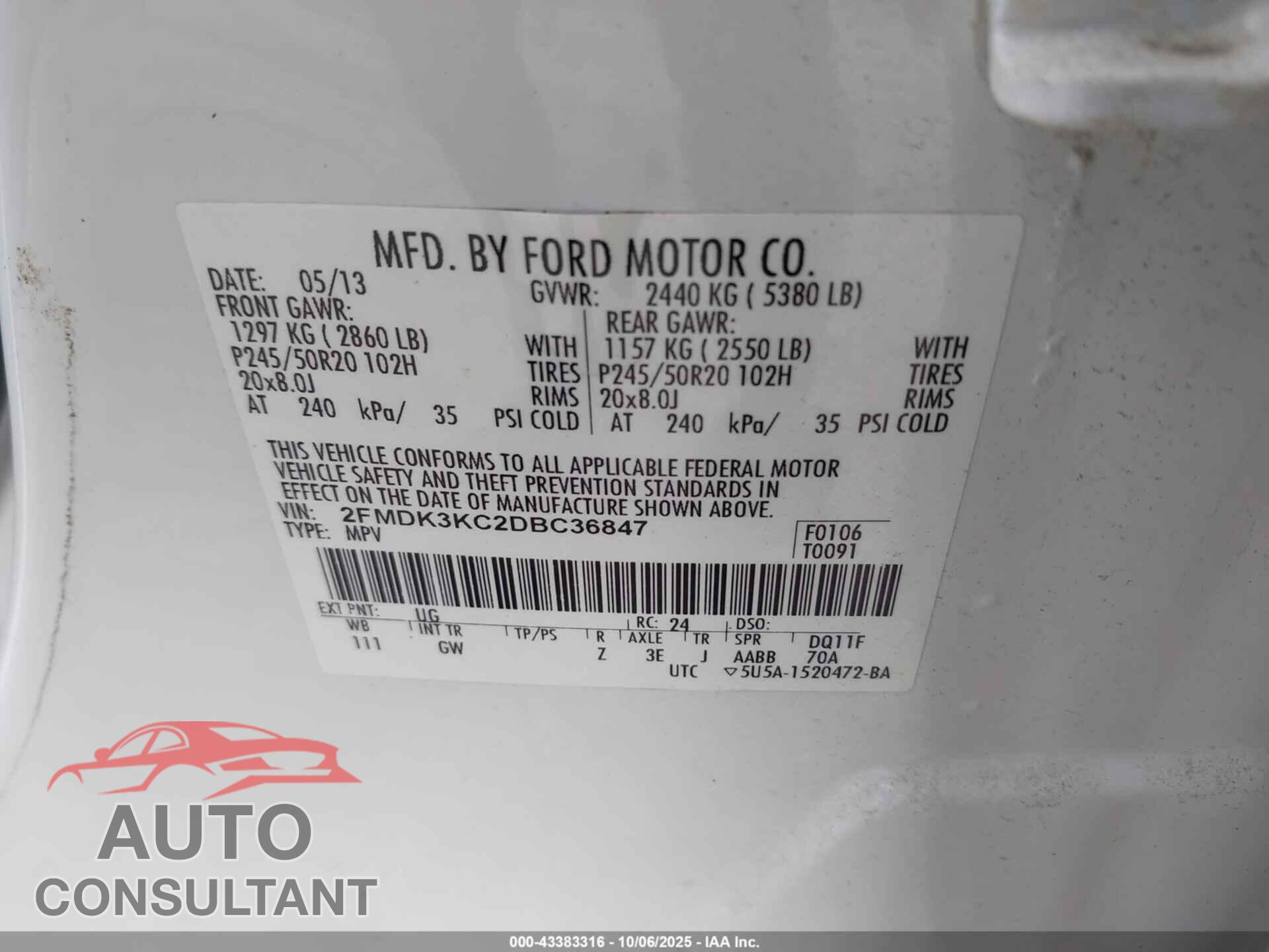 FORD EDGE 2013 - 2FMDK3KC2DBC36847