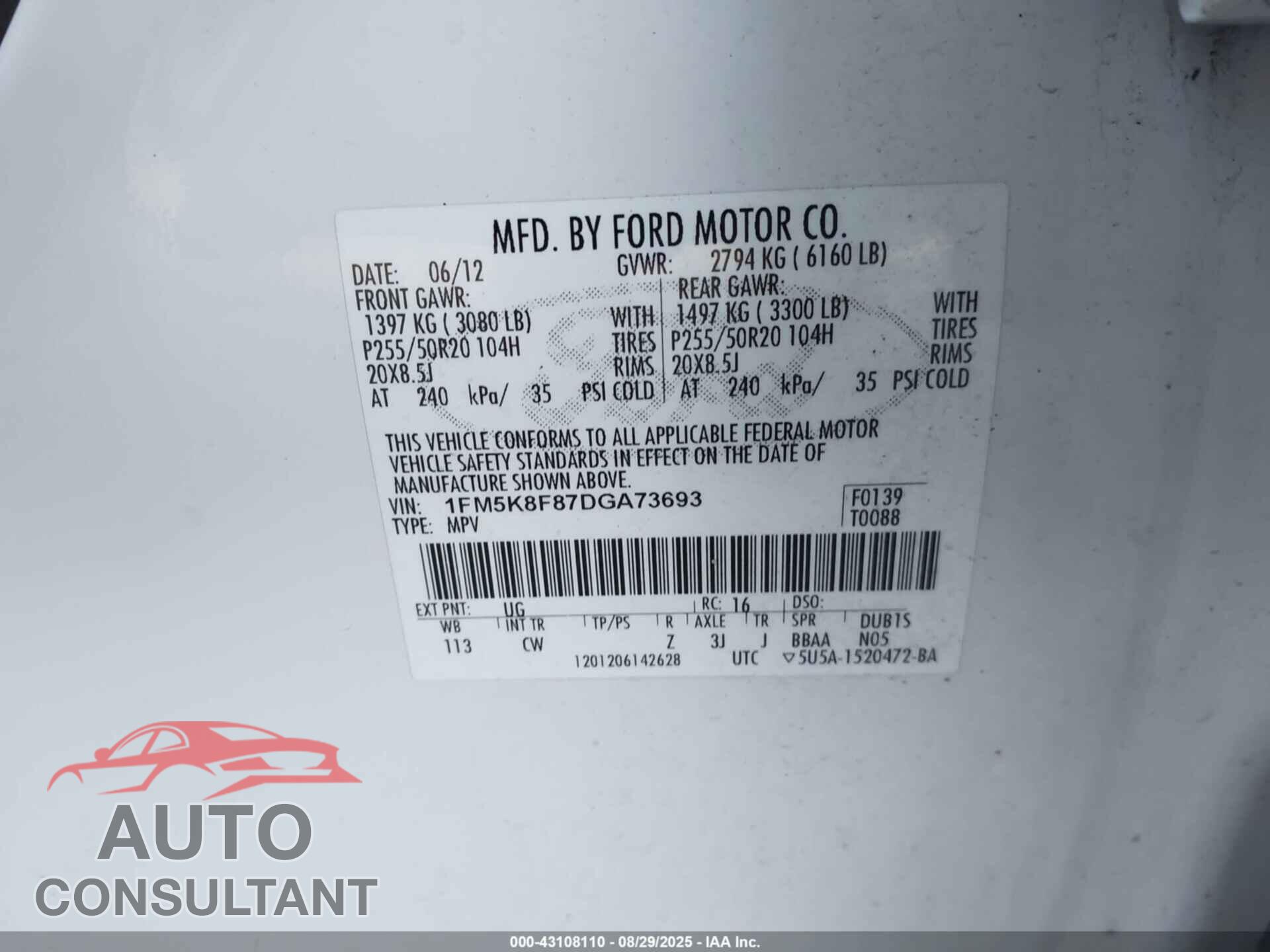 FORD EXPLORER 2013 - 1FM5K8F87DGA73693