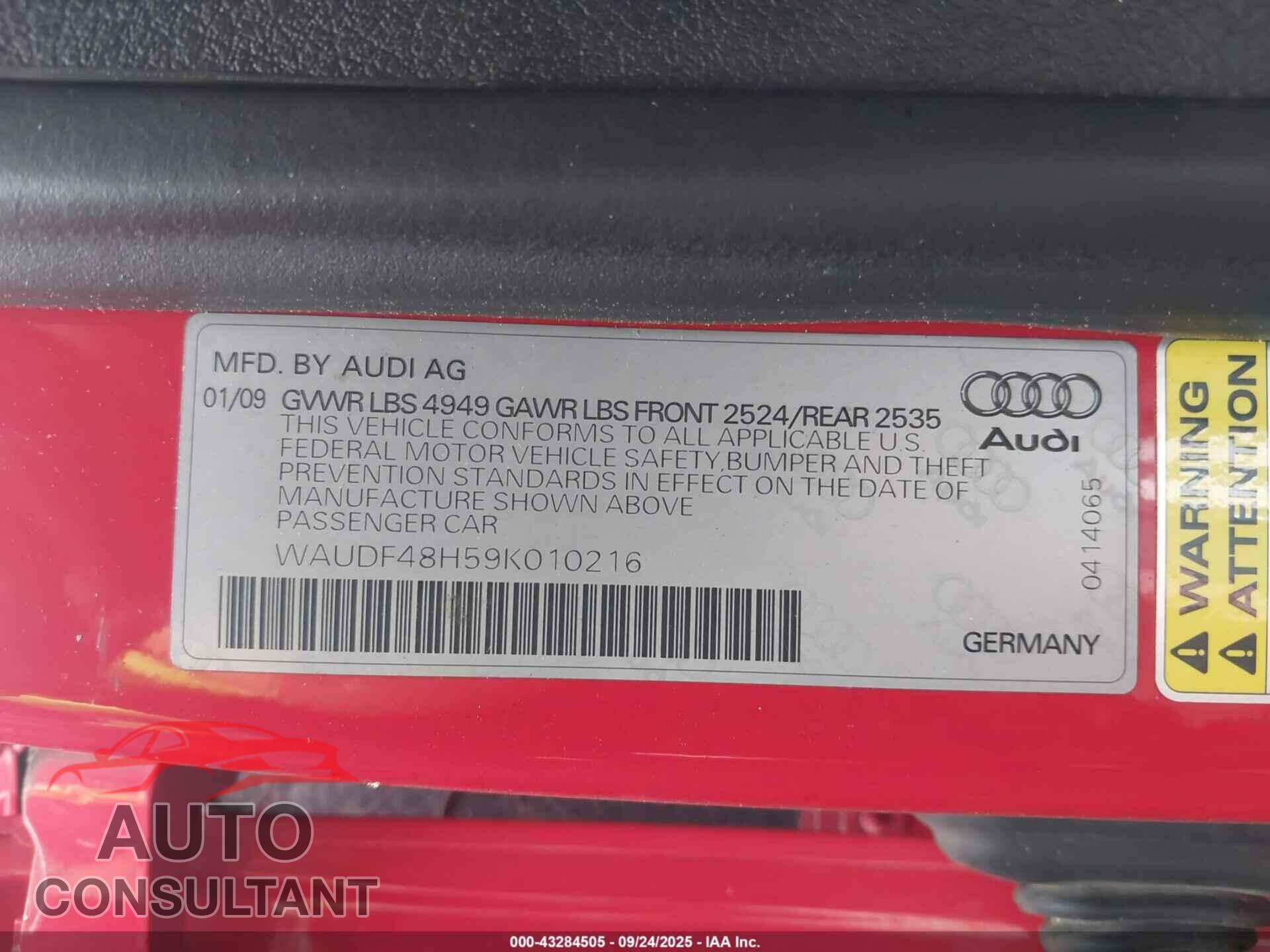 AUDI A4 2009 - WAUDF48H59K010216